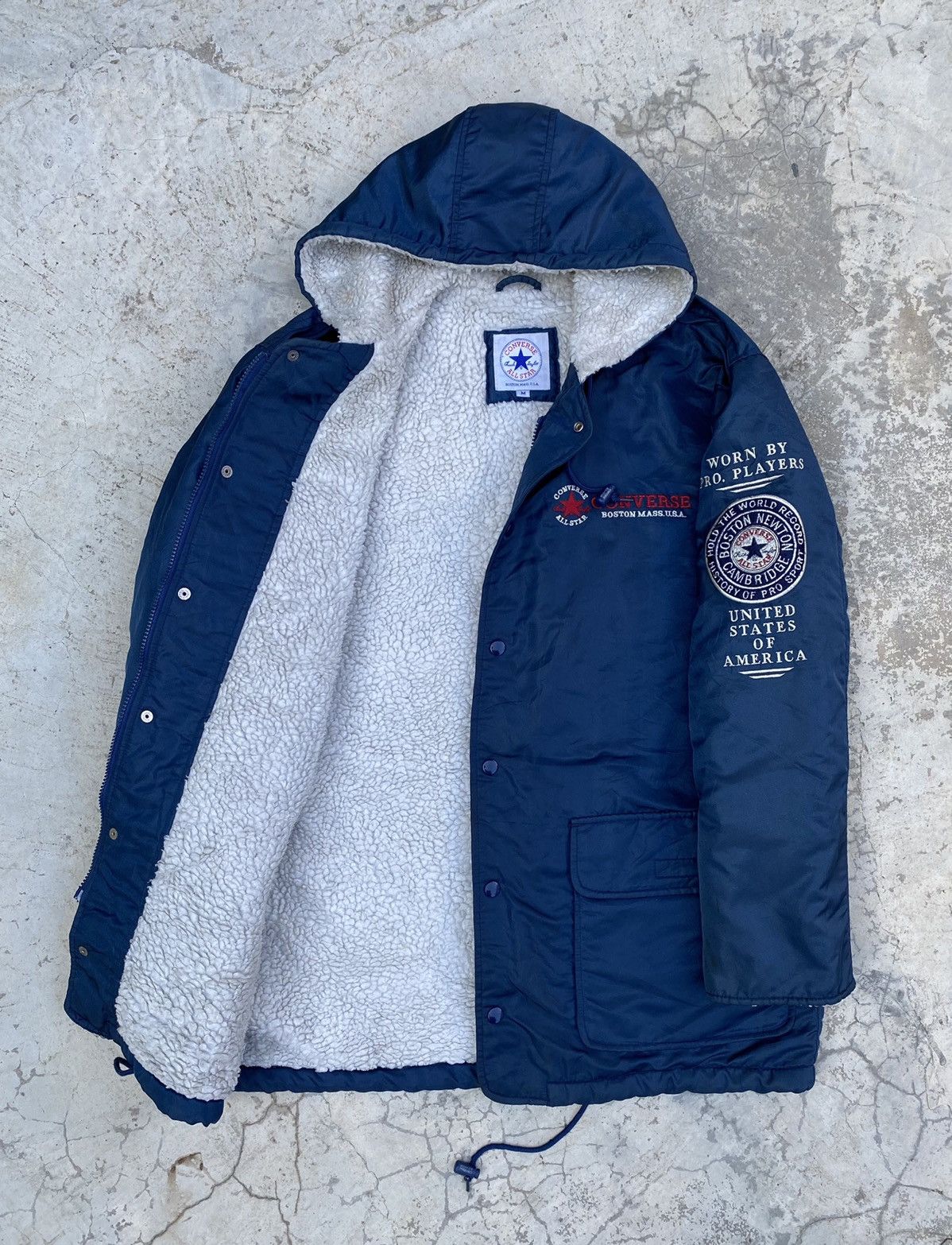 image of Converse Jacket Embroidery Sherpa Lined in Blue, Men's (Size Medium)