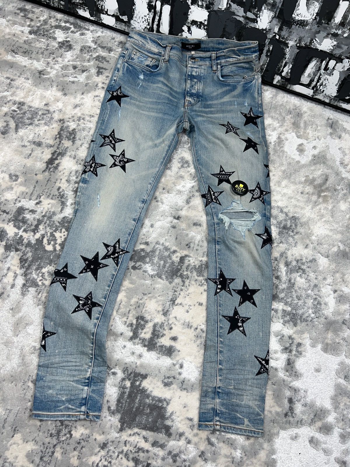 image of Amiri Bandana Star Patch Jeans in Indigo, Men's (Size 33)