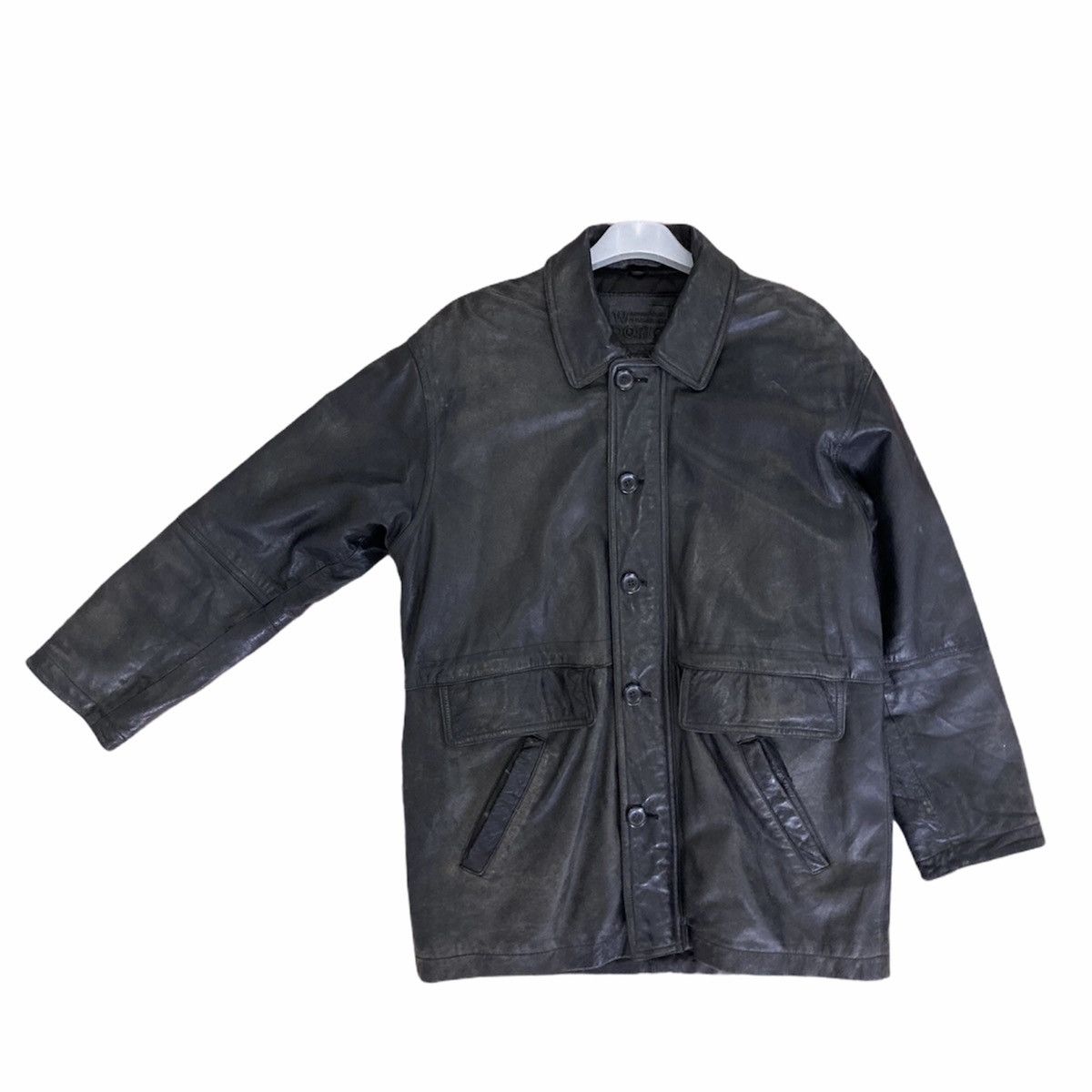 image of Italian Designers x Leather Jacket Dopio Italian Taste Leather Wear Long Jacket in Black (Size Smal