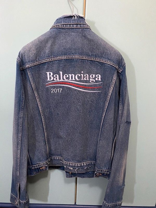 image of Balenciaga Distressed Denim Jacket, Men's (Size Medium)