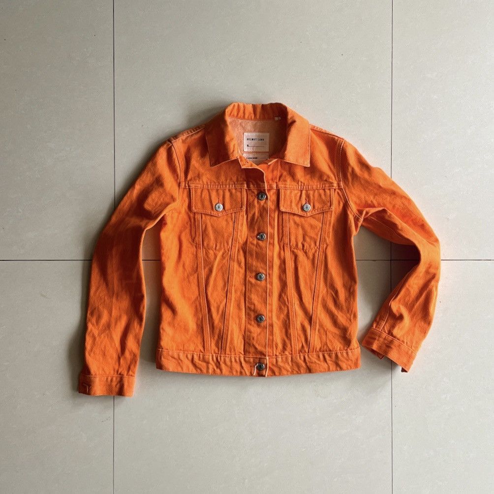 Image of Helmut Lang Safety Orange Denim Trucker Jacket, Men's (Size XS)