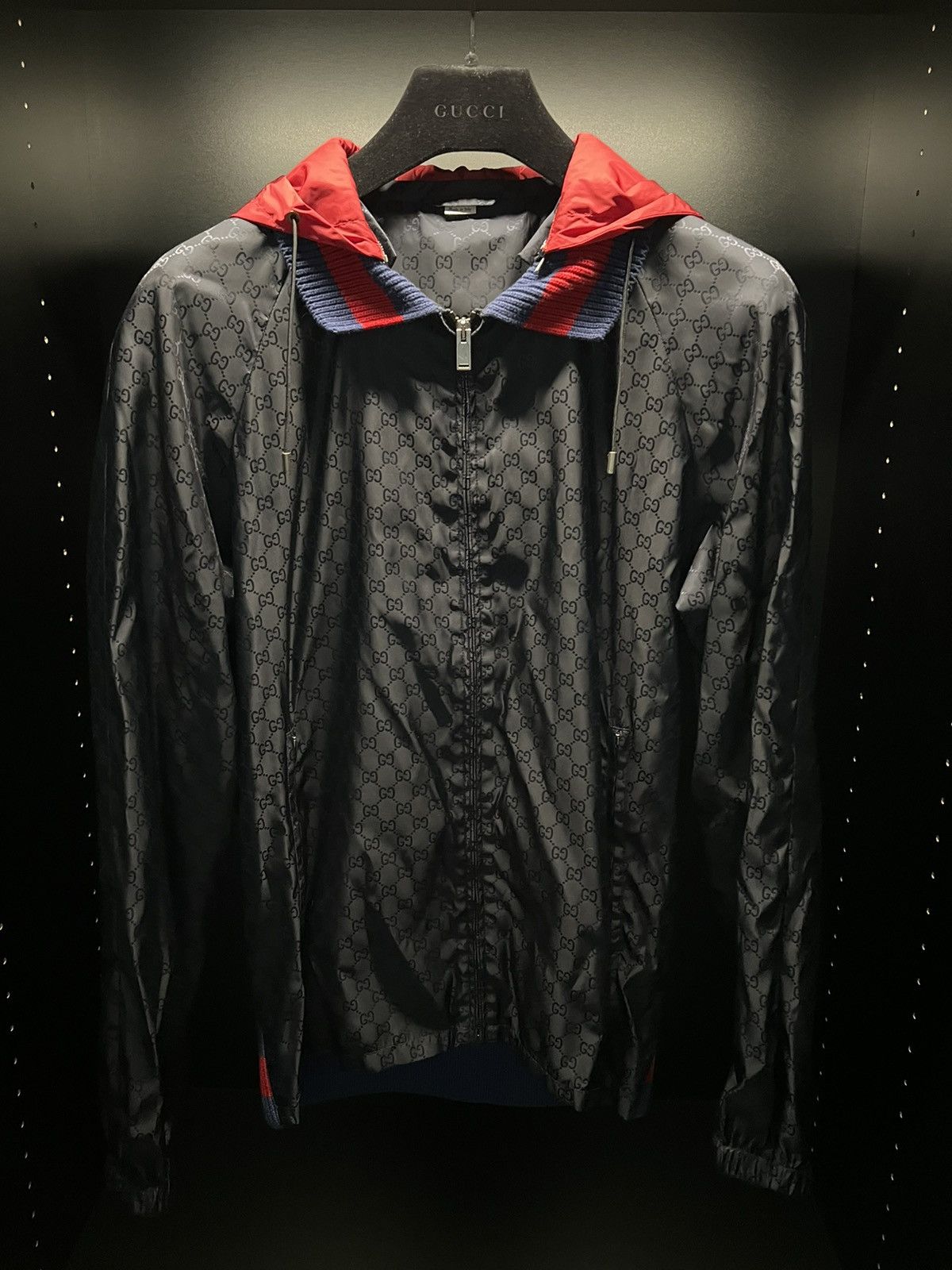 image of Gucci (Deadstock) GG Jacquard Bomber in Navy, Men's (Size XL)