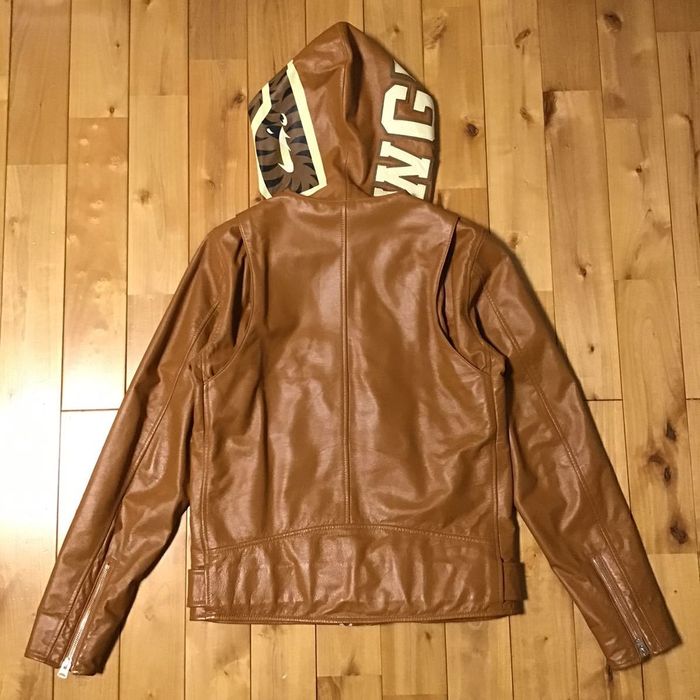 Leather bape cheap jacket