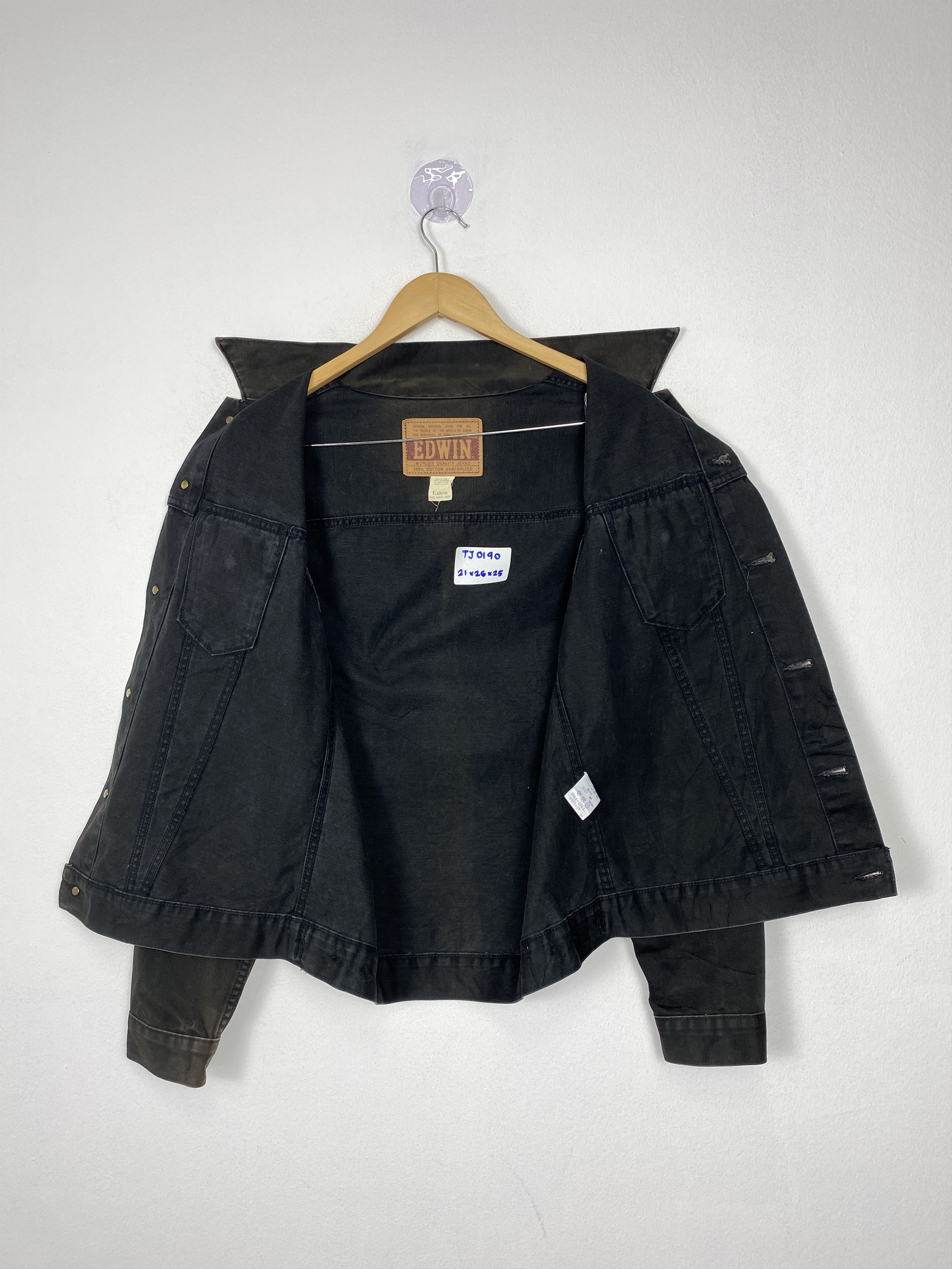 Edwin Vintage 90`s EDWIN Button Up Black Faded Denim Jacket Size US L / EU 52-54 / 3 - 3 Thumbnail