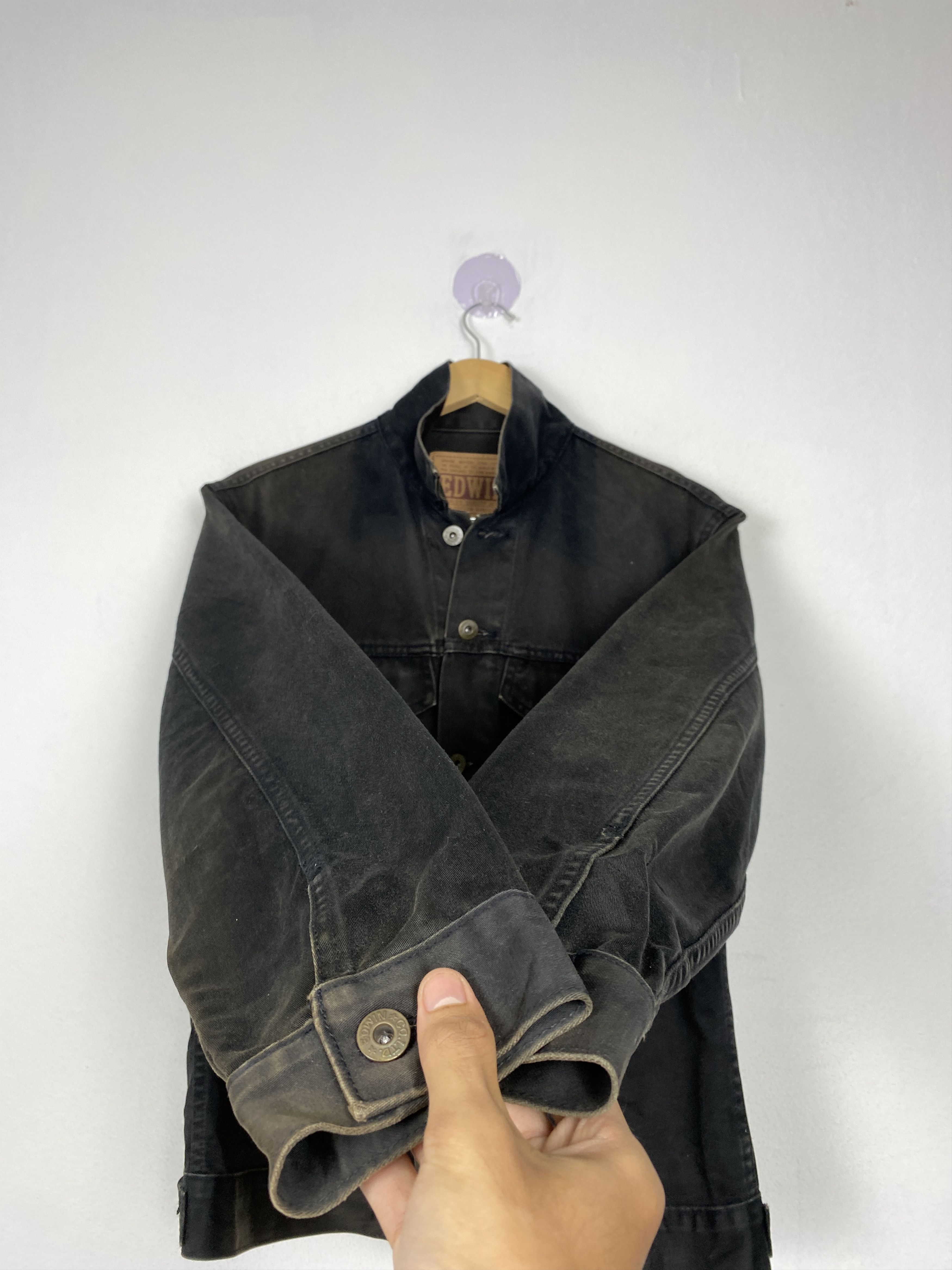 Vintage 90`s EDWIN Button Up Black Faded Denim Jacket