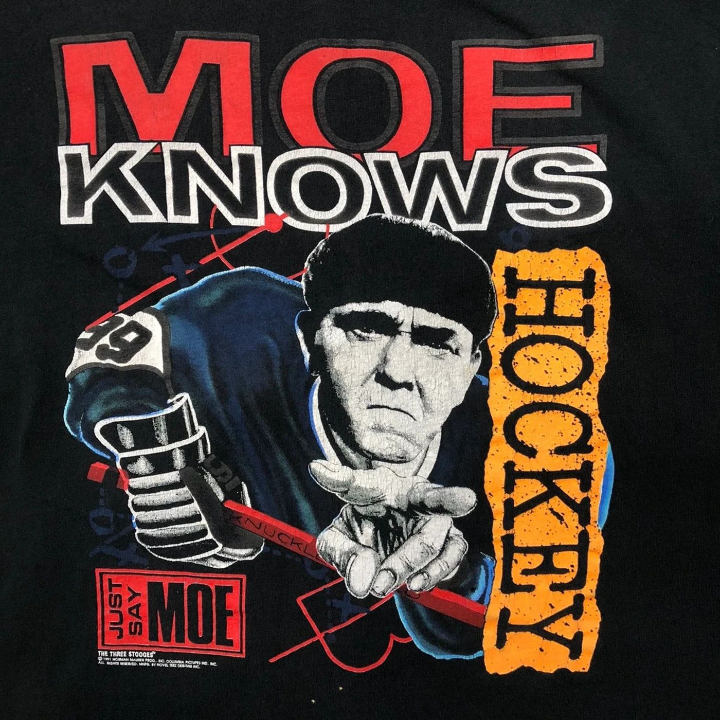 NHL Vintage 1991 Three Stooges T Shirt Moe Know Hockey Movie Tee Size US M / EU 48-50 / 2 - 2 Thumbnail
