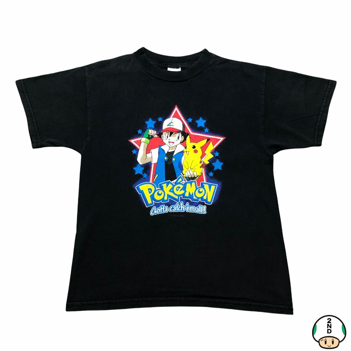 image of 1990X Clothing x Anima Vintage 1999 Pokemon Mens Ash Pikachu Anime Promo Tee in Black (Size Small)