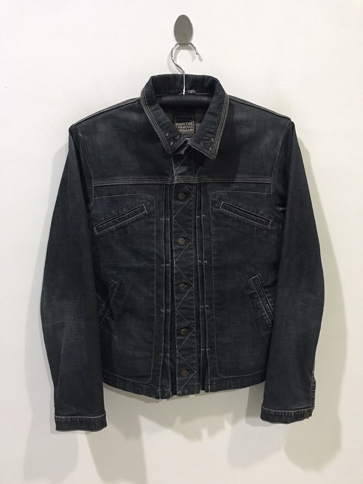 image of Marithe Francois Girbaud Women! Mfg Skinny Trucker Jacket in Blue Black, Men's (Size Medium)