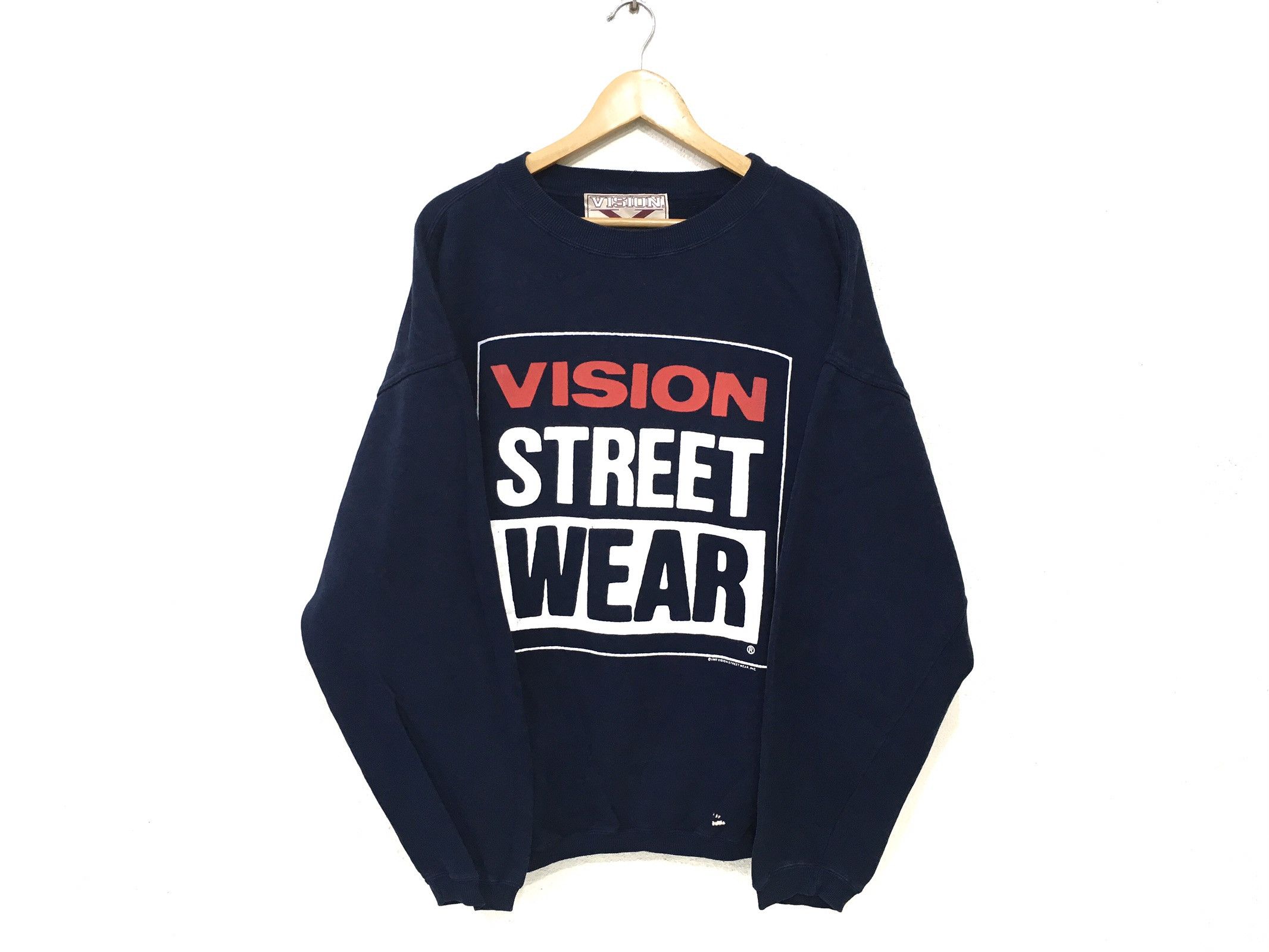 image of Vision Street Wear 1987 Biglogo Spellout Sweatshirt in Black, Men's (Size XL)