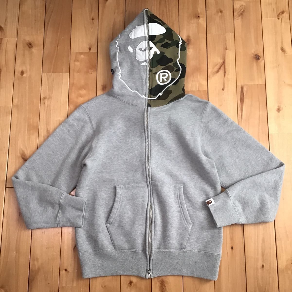 Bape BAPE Gray × 1st camo green ape head full zip Hoodie | Grailed