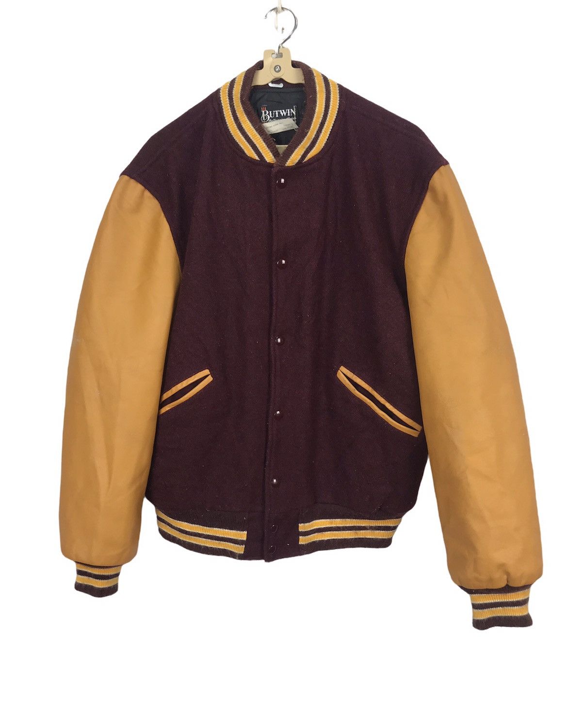image of Vintage Butwin Union Made Leather Sleeve Wool Varsity, Men's (Size Large)