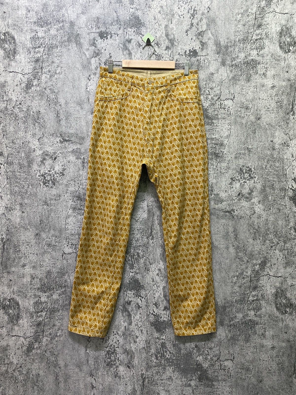 image of Issey Miyake x Ne Net Japanese Ne Net Fullprint Reversible Baggy Pant in Yellow Khaki (Size 28)