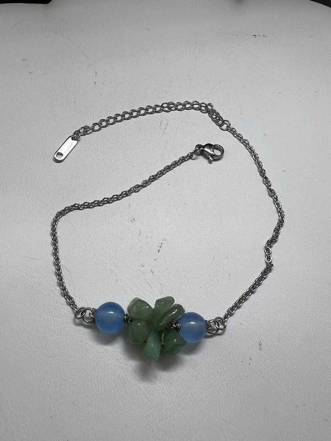 Handmade Green Jade chain bracelet with Crystal beads Size ONE SIZE - 1 Thumbnail