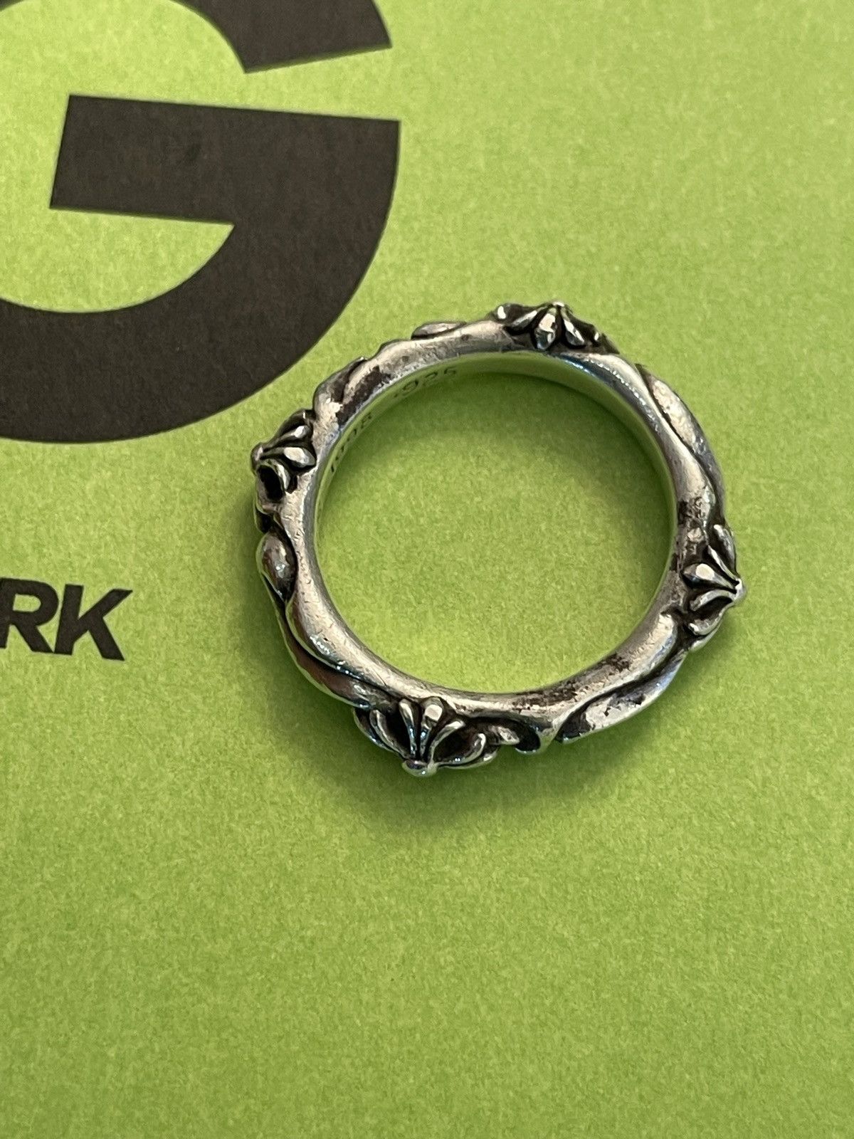 image of Chrome Hearts Silver Floral Band Ring Size 11.5, Men's