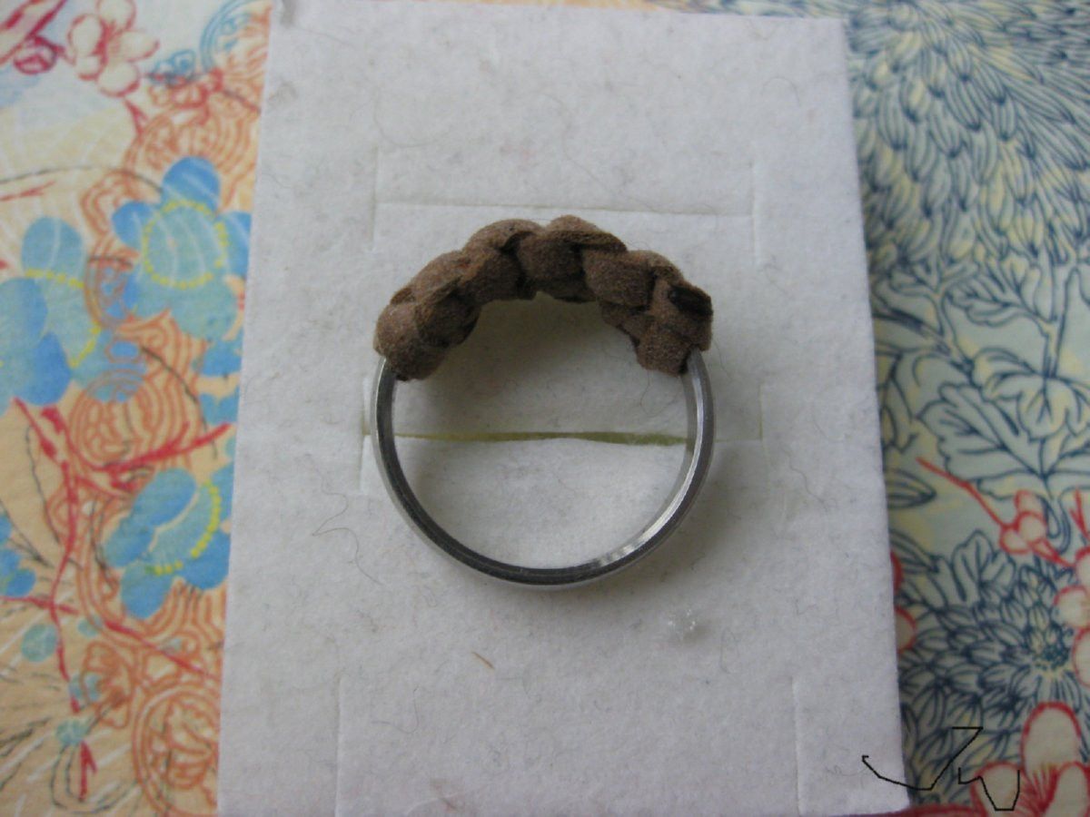 Handmade Brown Leather Stainless Steel Ring - size 8 Size ONE SIZE - 3 Thumbnail