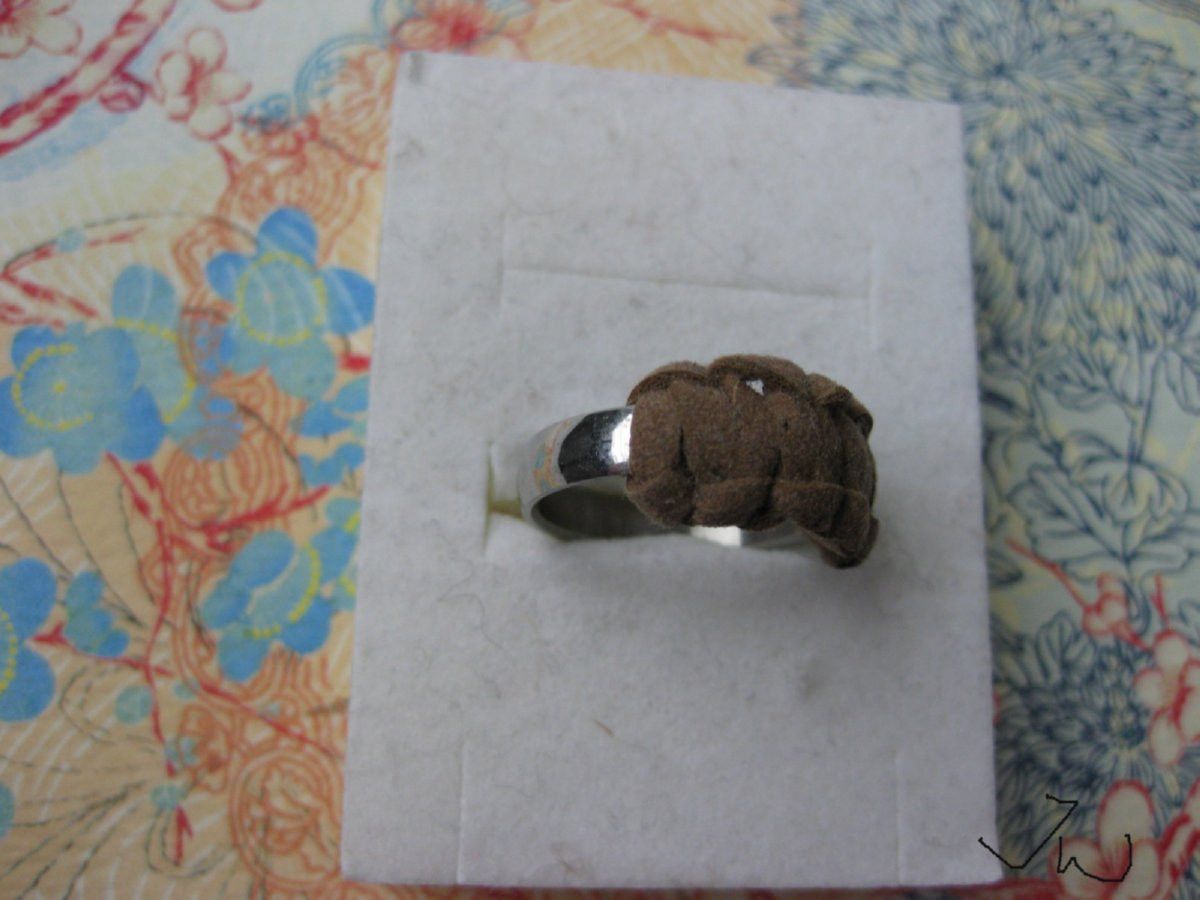 Handmade Brown Leather Stainless Steel Ring - size 8 Size ONE SIZE - 2 Thumbnail
