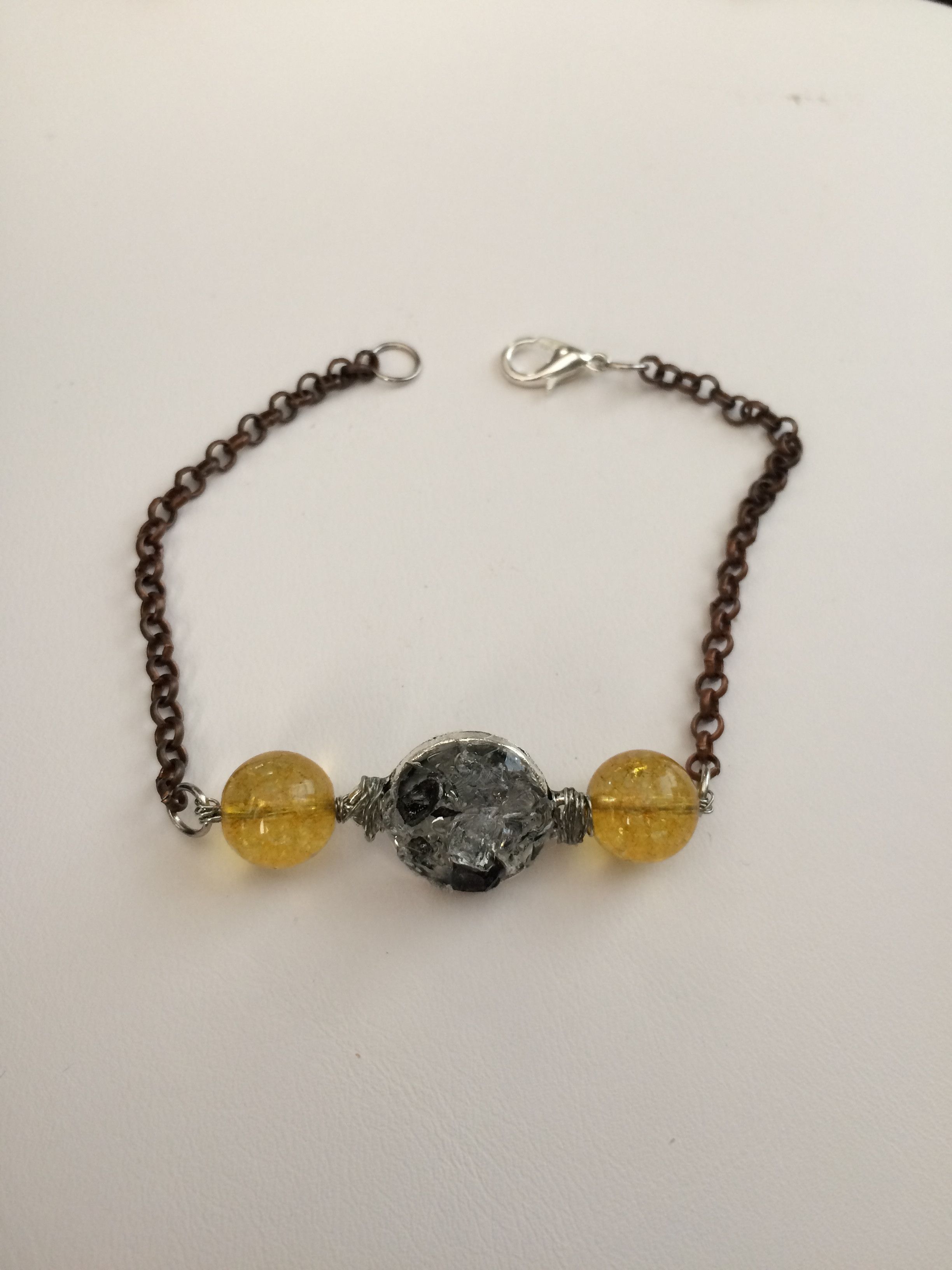 Handmade × Jewelry × Vintage Stardust Brown Chain Bracelet with Amber Beads Size ONE SIZE - 1 Thumbnail