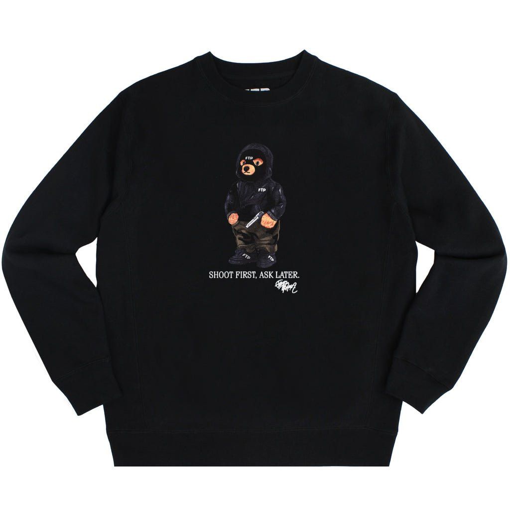 image of Fuck The Population Ftp Hooded Bear Crewneck (Navy, L), Men's (Size Large)