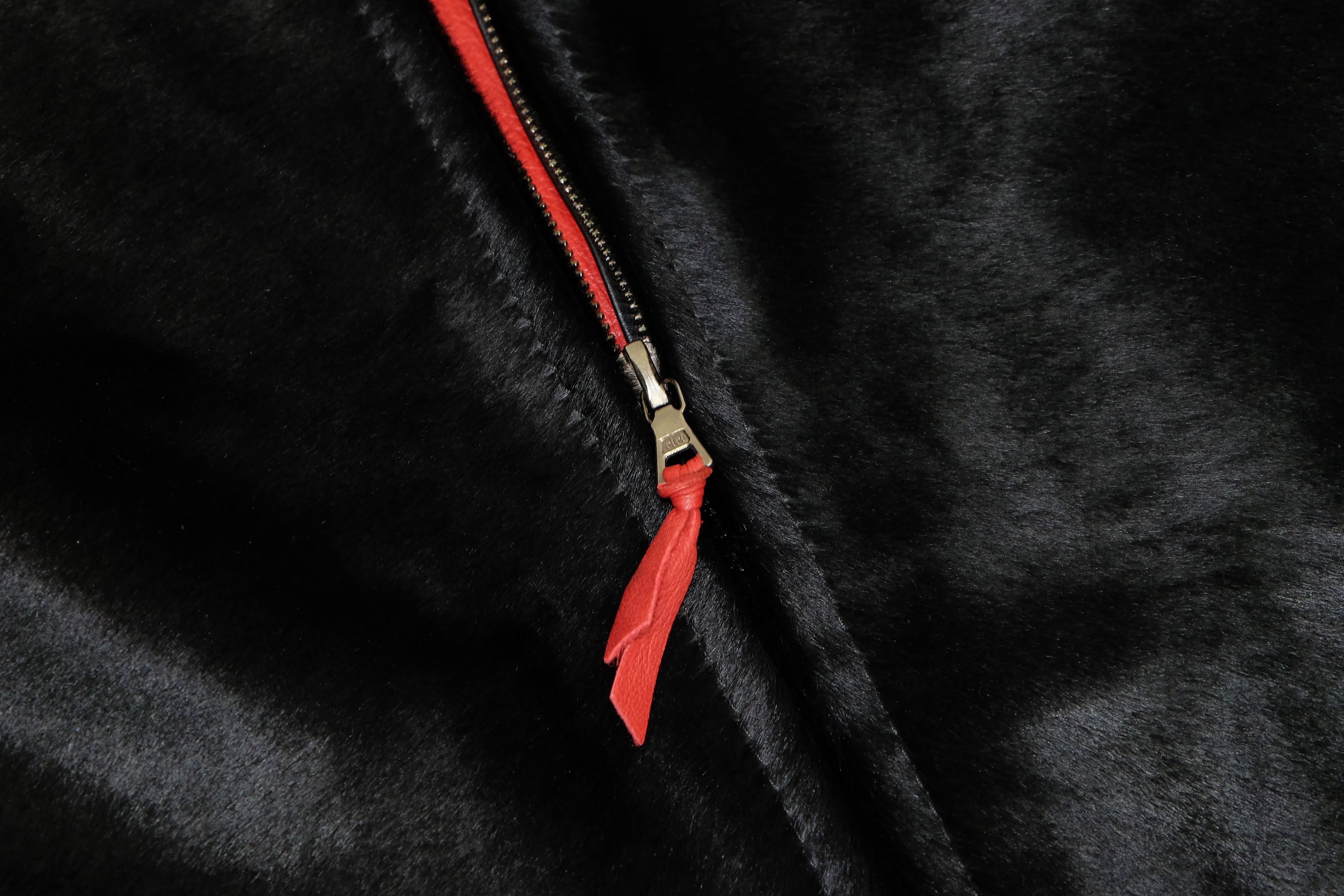 Designer Calf Hair Leather Jacket Riri Zips Luxury Black Red Stars Size US L / EU 52-54 / 3 - 4 Thumbnail
