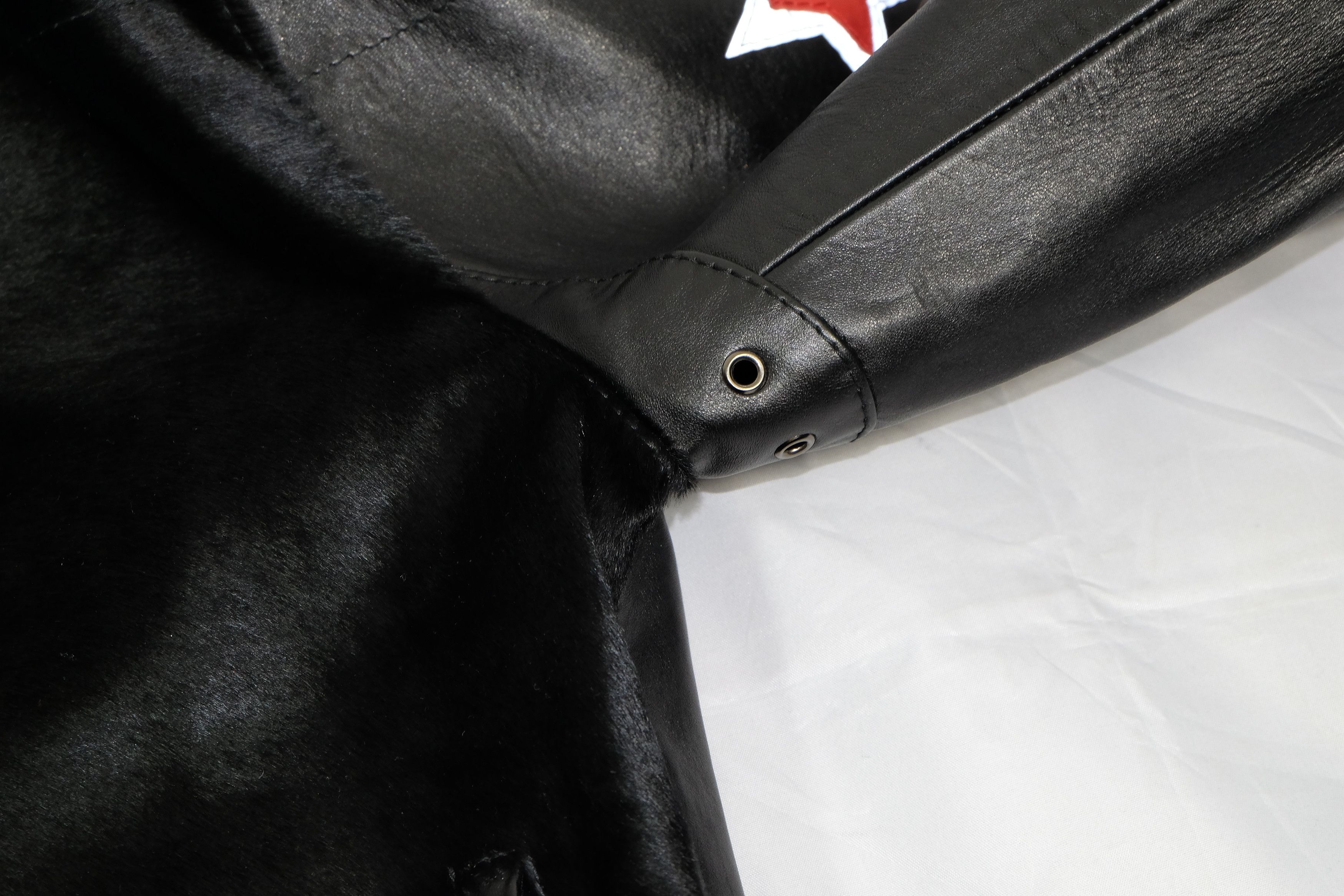 Designer Calf Hair Leather Jacket Riri Zips Luxury Black Red Stars Size US L / EU 52-54 / 3 - 6 Thumbnail