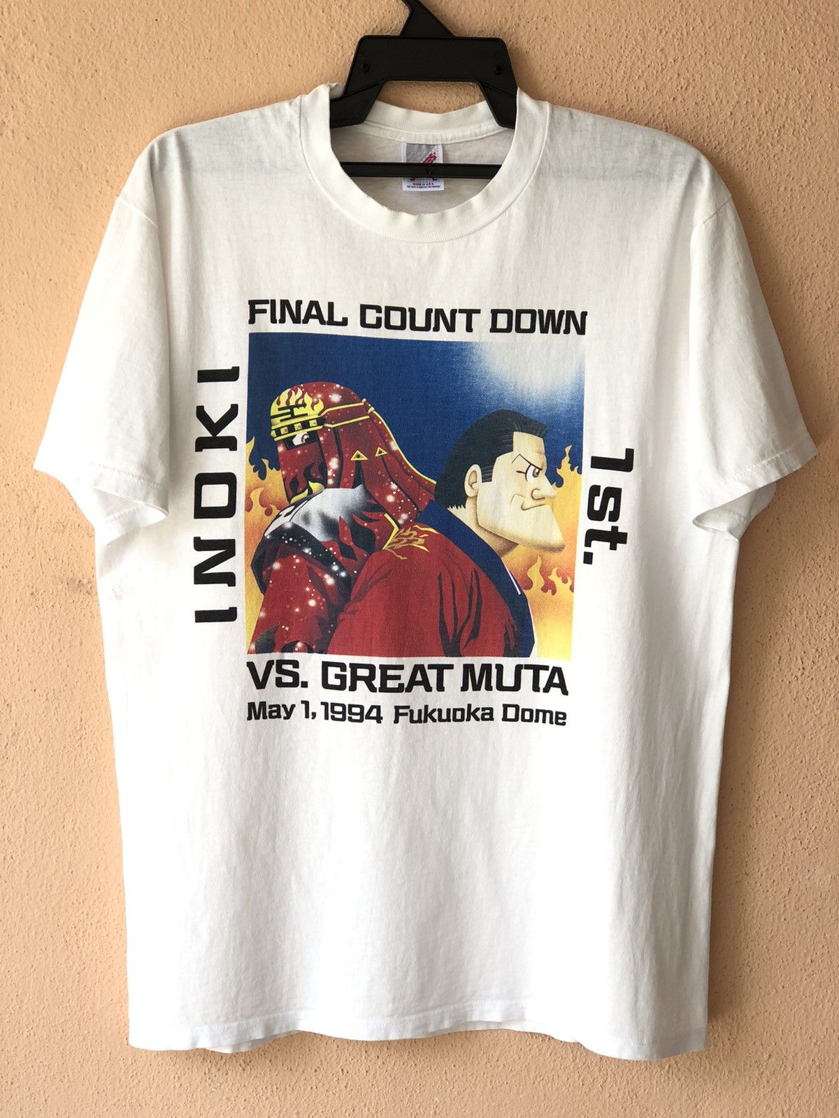 image of Vintage 90's Great Muta Vs Inoki Japan Pro Wrestling Tee in White, Men's (Size Large)