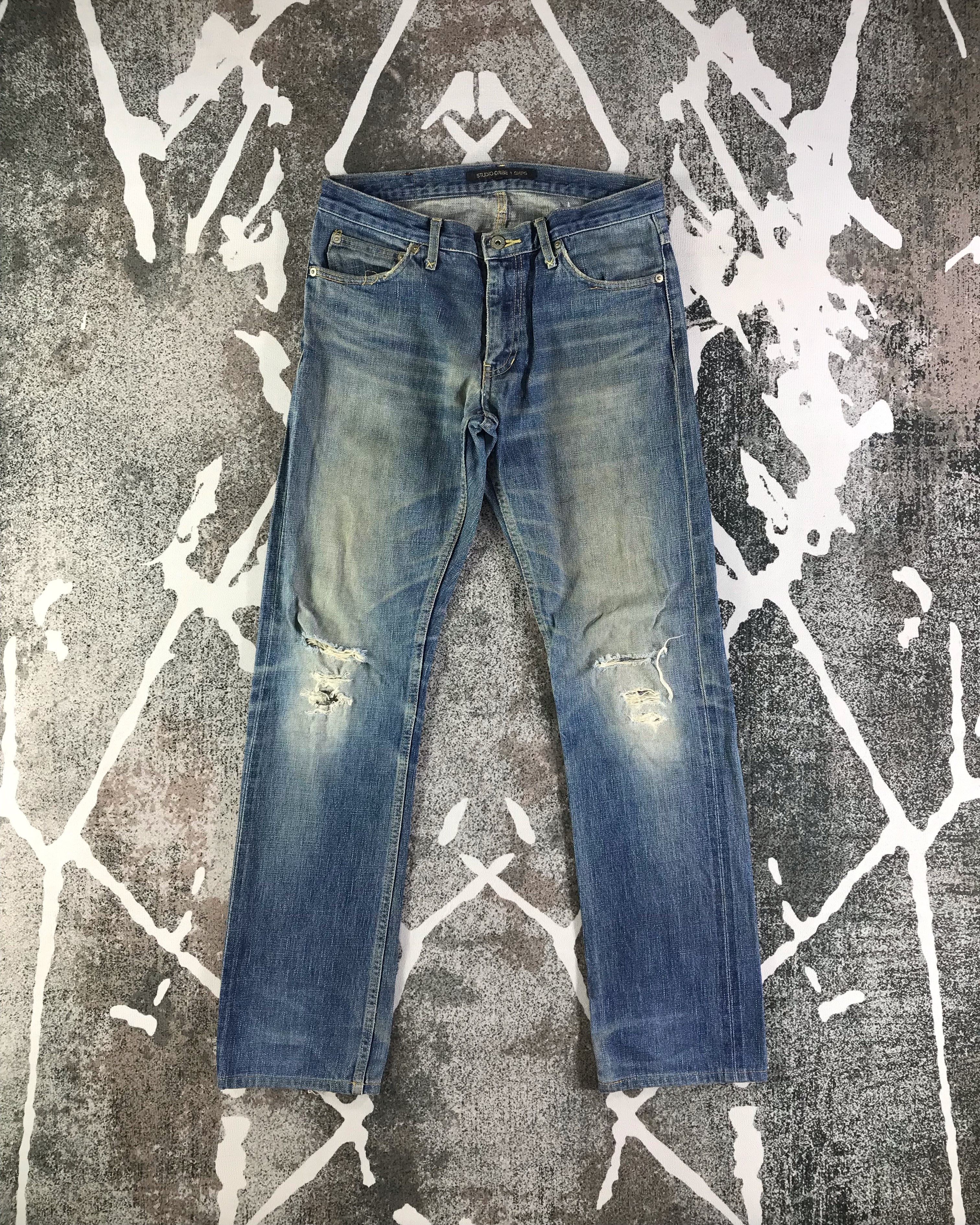 image of Studio Oribe X Ships Jeans Ripped Selvedge Denim Kj2691 in Blue, Men's (Size 29)
