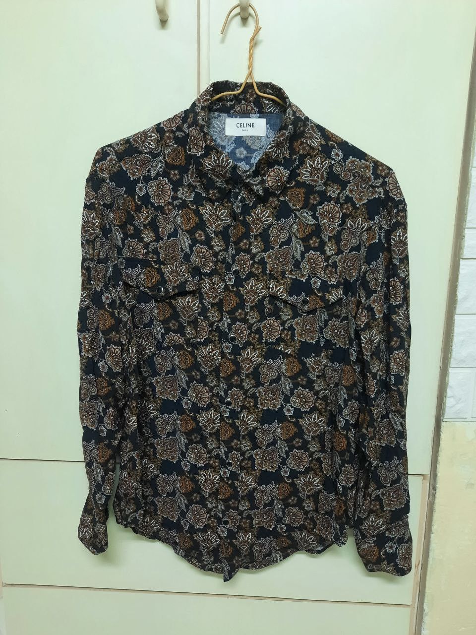 image of Celine x Hedi Slimane Fw20 Aw20 Viscose Floral Western Shirt, Men's (Size Medium)