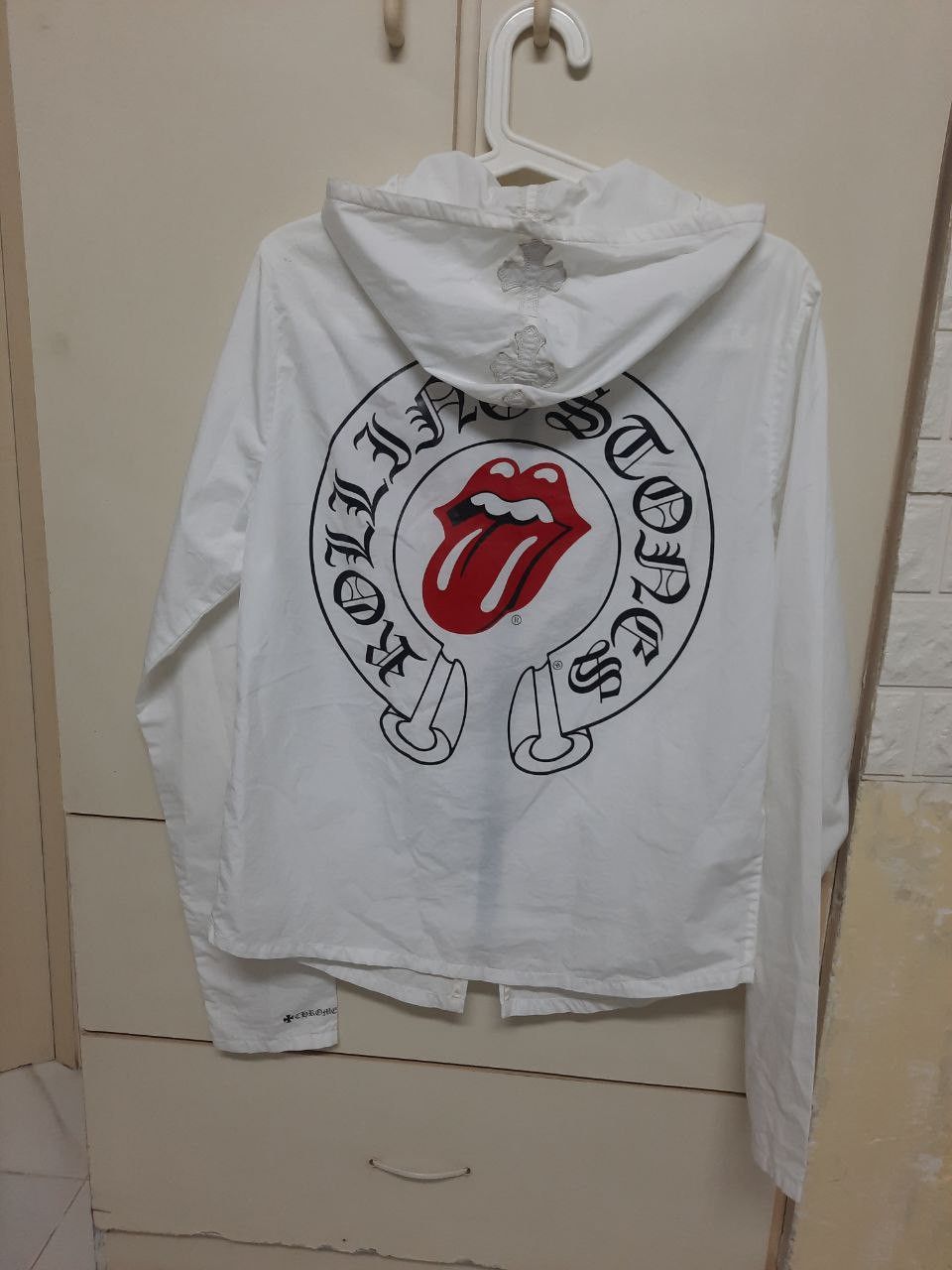 image of Chrome Hearts x The Rolling Stones Rolling Stones Horseshoes Cross Patch Windbreaker Jacket in Whit