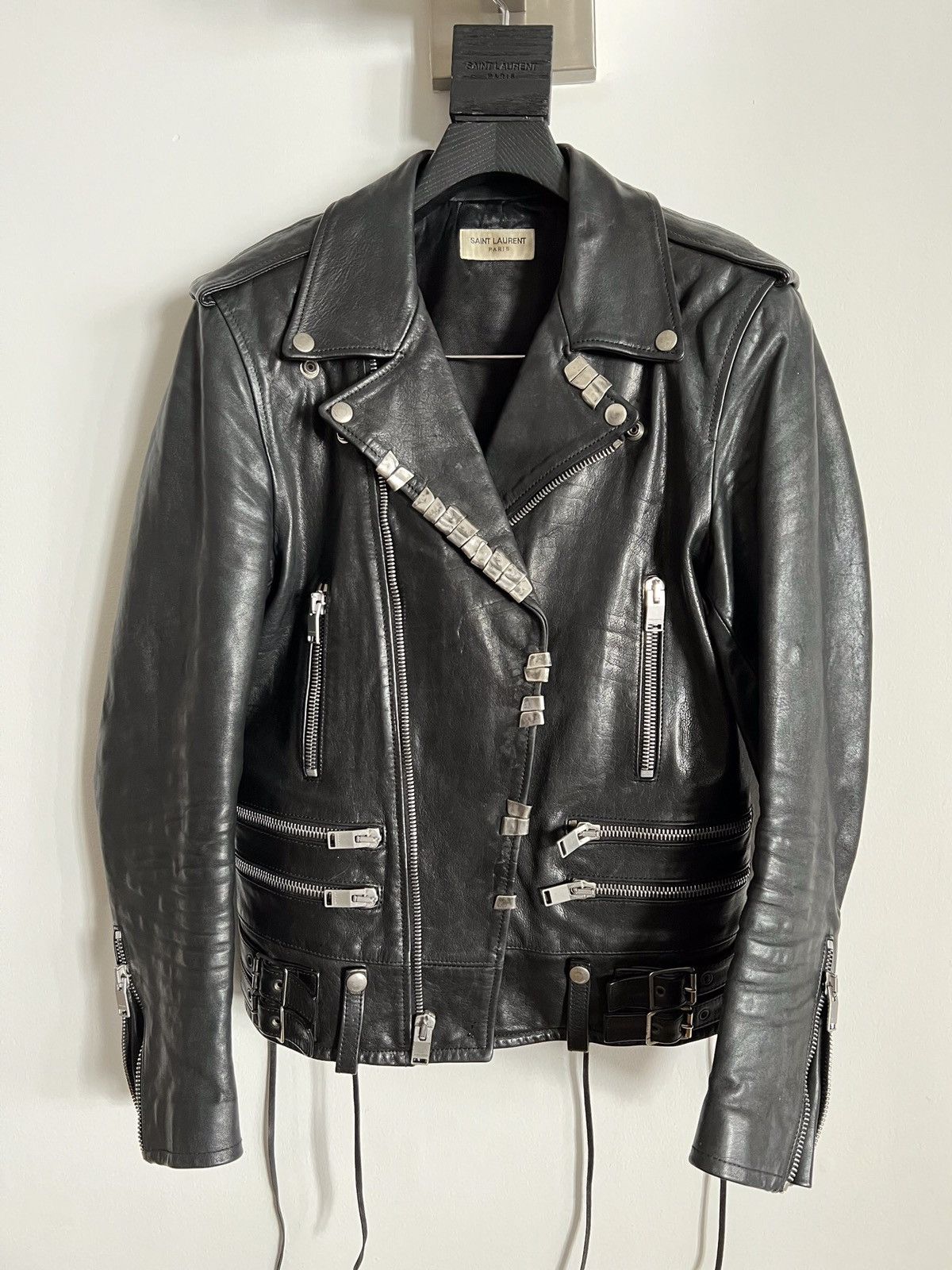 image of Hedi Slimane x Saint Laurent Paris st Saint Laurent Perfecto Sumi Ink With Out Art $10,000 in Black