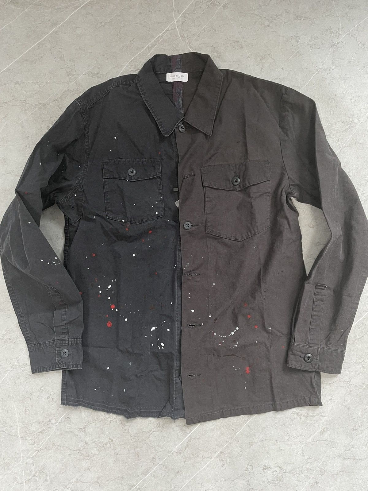 image of John Elliott Fw18 Distressed Military Shirt L in Black, Men's (Size Large)