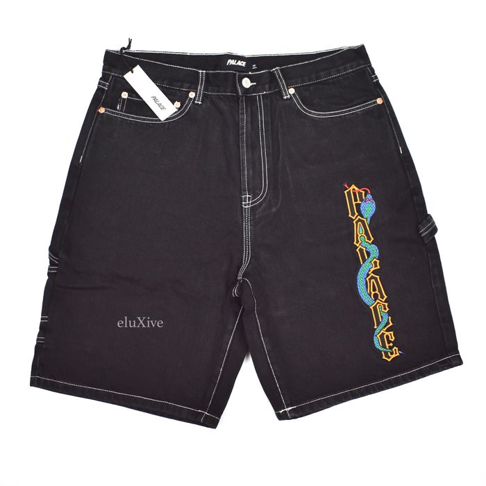 Palace Snake Logo Embroidered 'Sphesh' Denim Shorts Black DS | Grailed