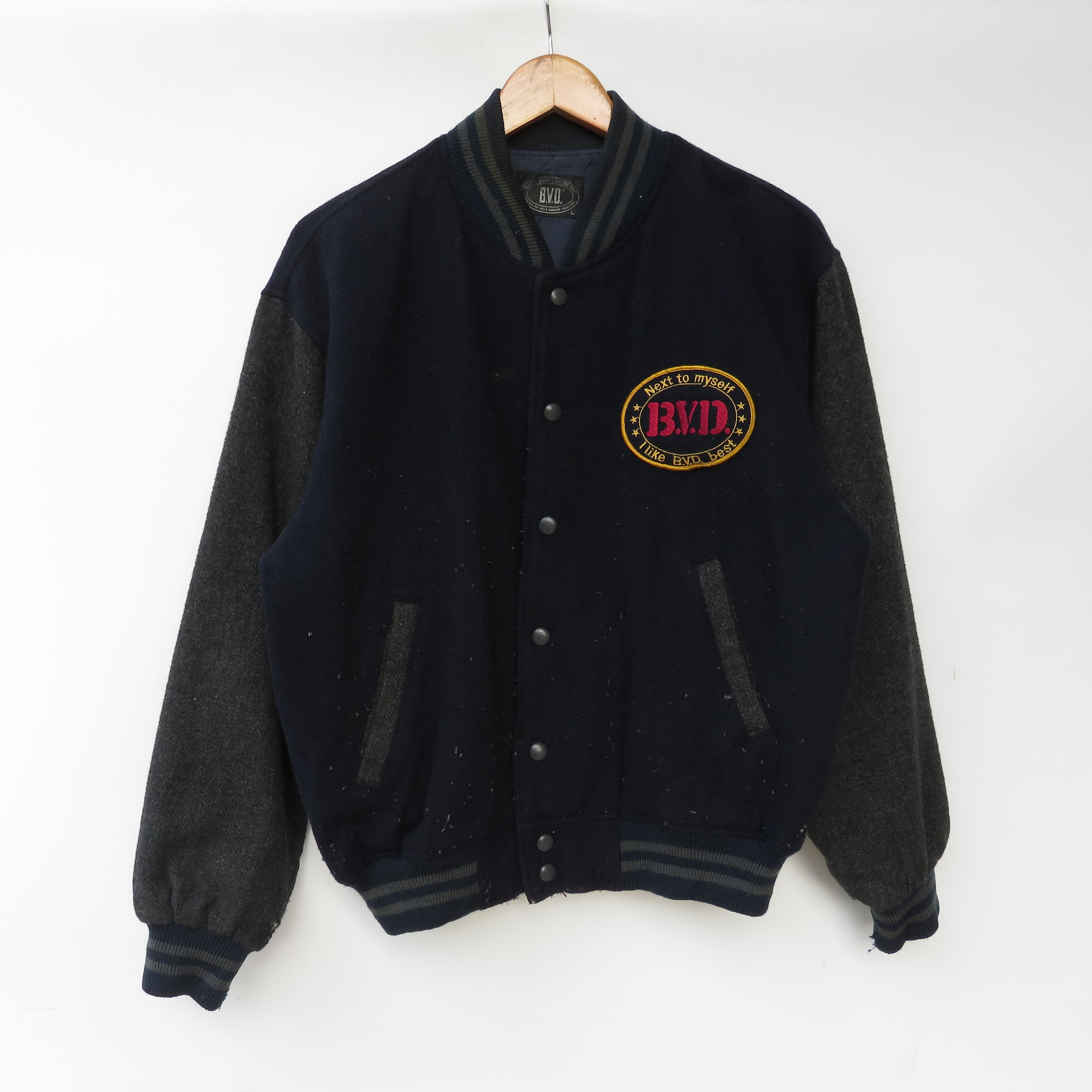 Vintage Vintage 90s BVD Wool Varsity Jacket Size US L / EU 52-54 / 3 - 1 Thumbnail