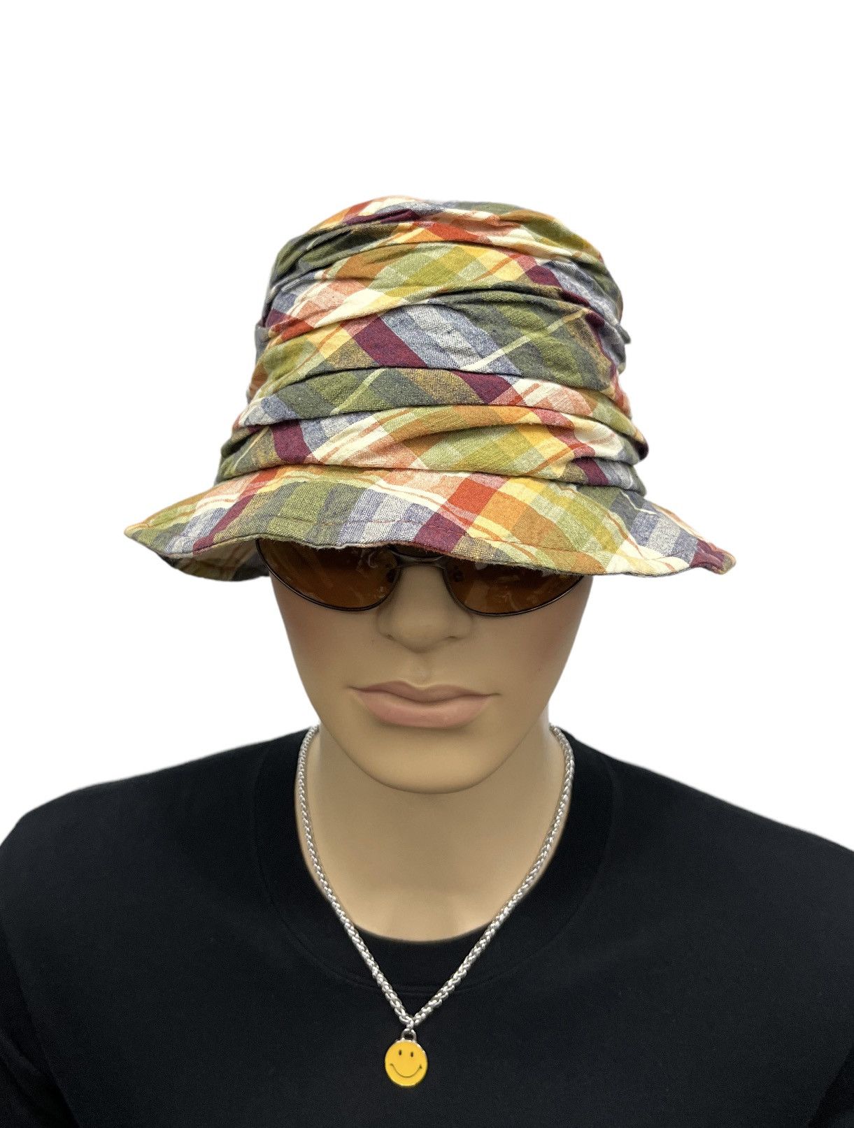 image of Ca4La Japanese Hat Designer Layered Check Bucket Hat, Men's