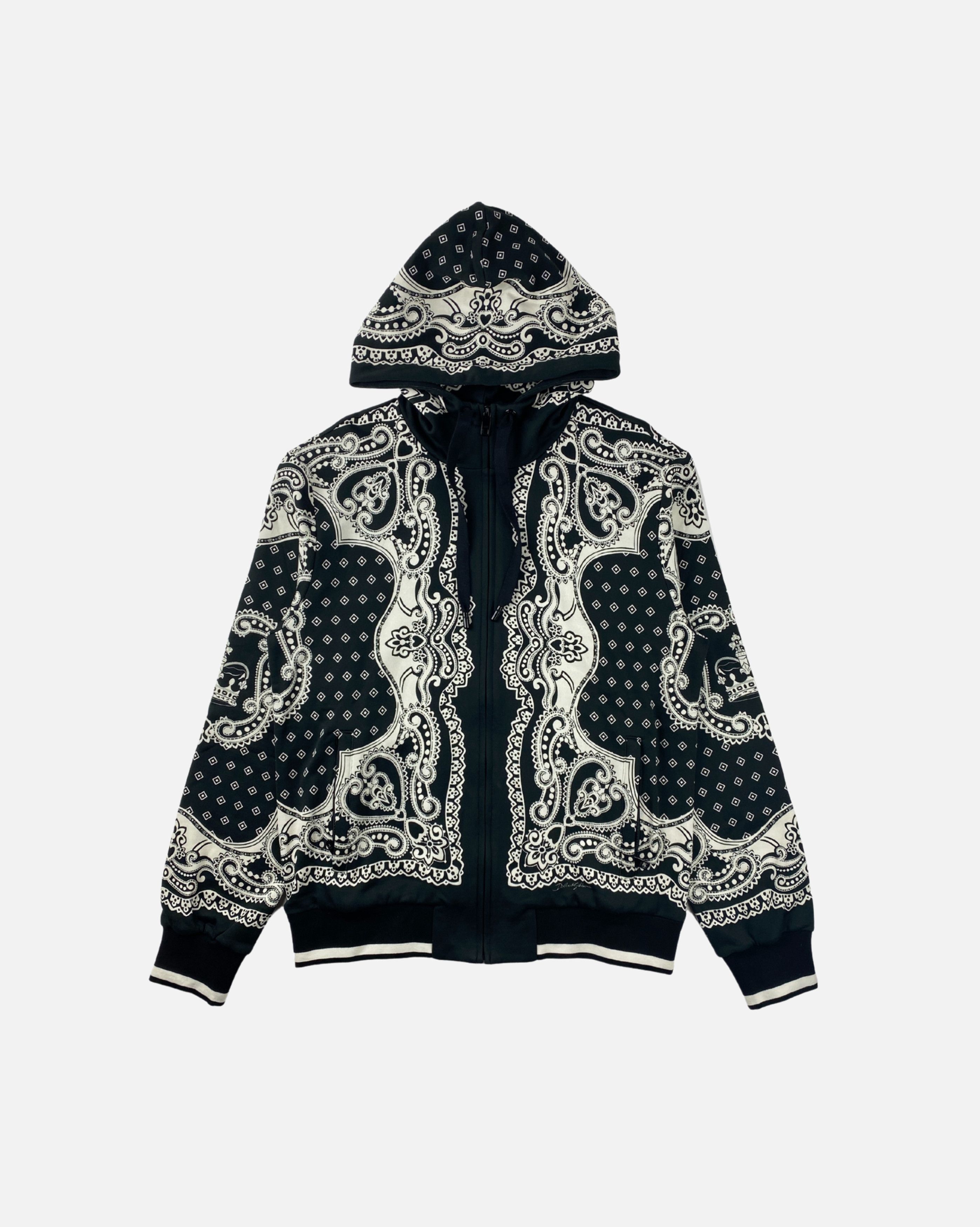 image of Dolce Gabbana Bandana Hooded Track Jacket in Black, Men's (Size Large)