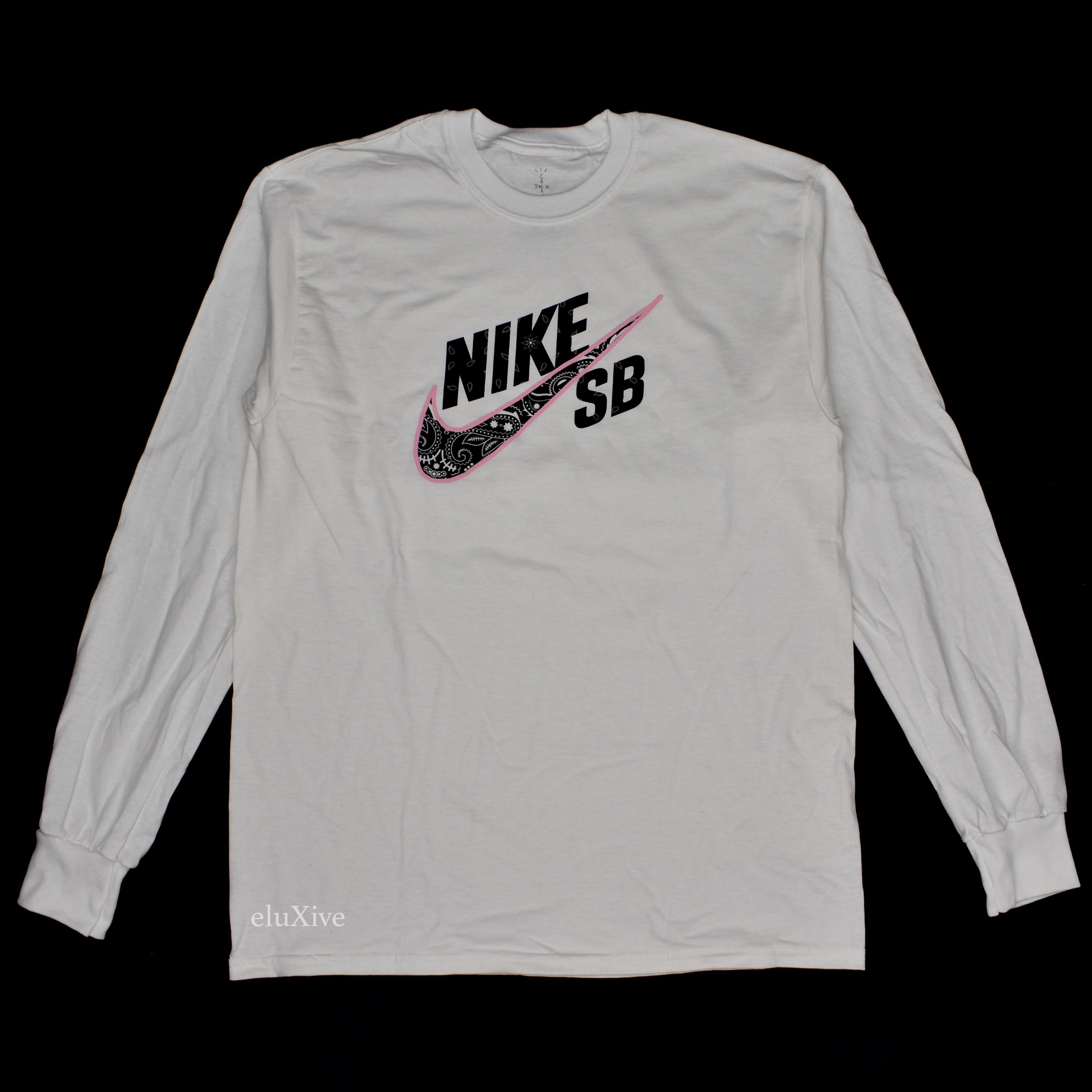 Pre-owned Nike X Travis Scott Paisley Sb Logo Long Sleeve T-shirt White Ds