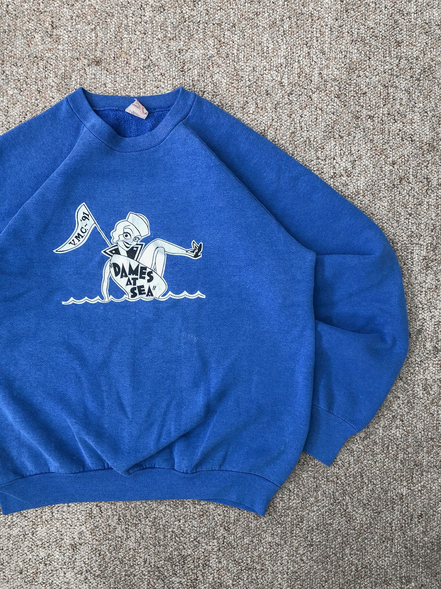 Vintage Vintage 1991 Boxy Sun Faded Blue 'Dames at Sea' Sweatshirt Size US XL / EU 56 / 4 - 1 Thumbnail