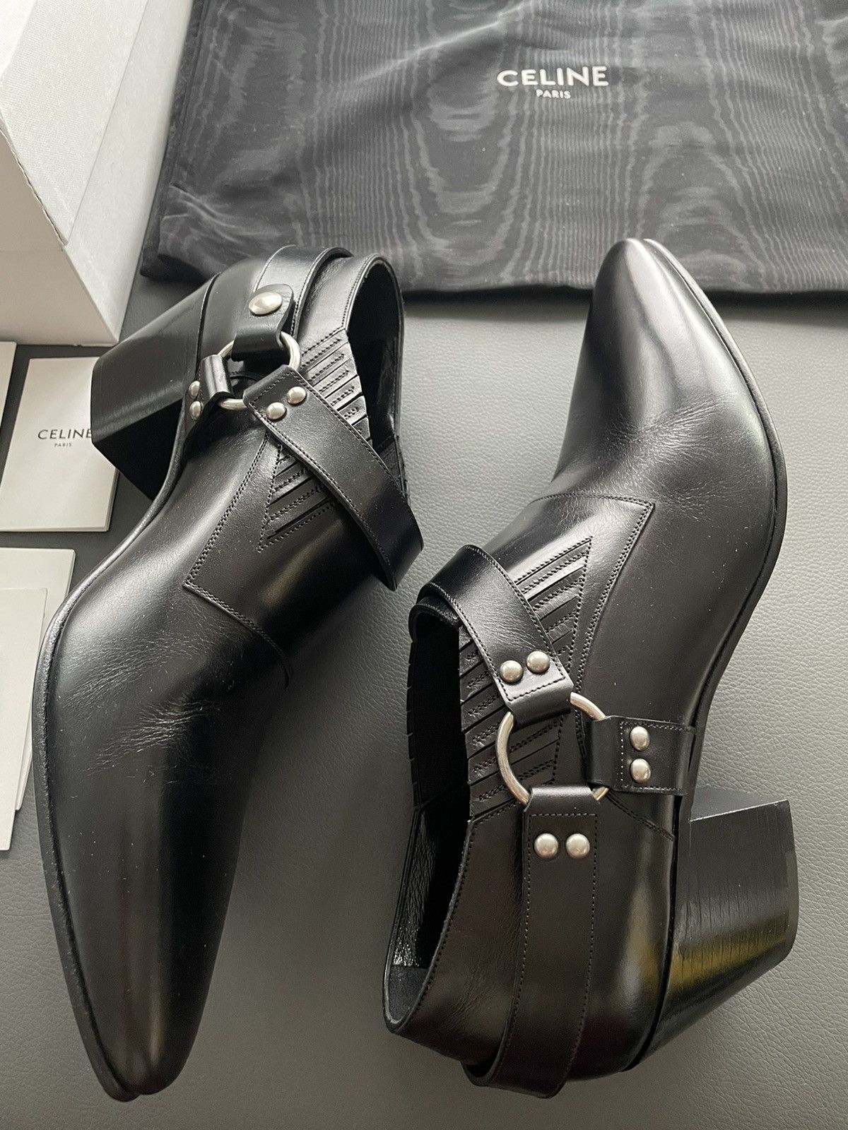 Celine × Hedi Slimane Brand New Runway Celine Jacno Biker Wyatt Leather Boots Size US 10 / EU 43 - 13 Thumbnail