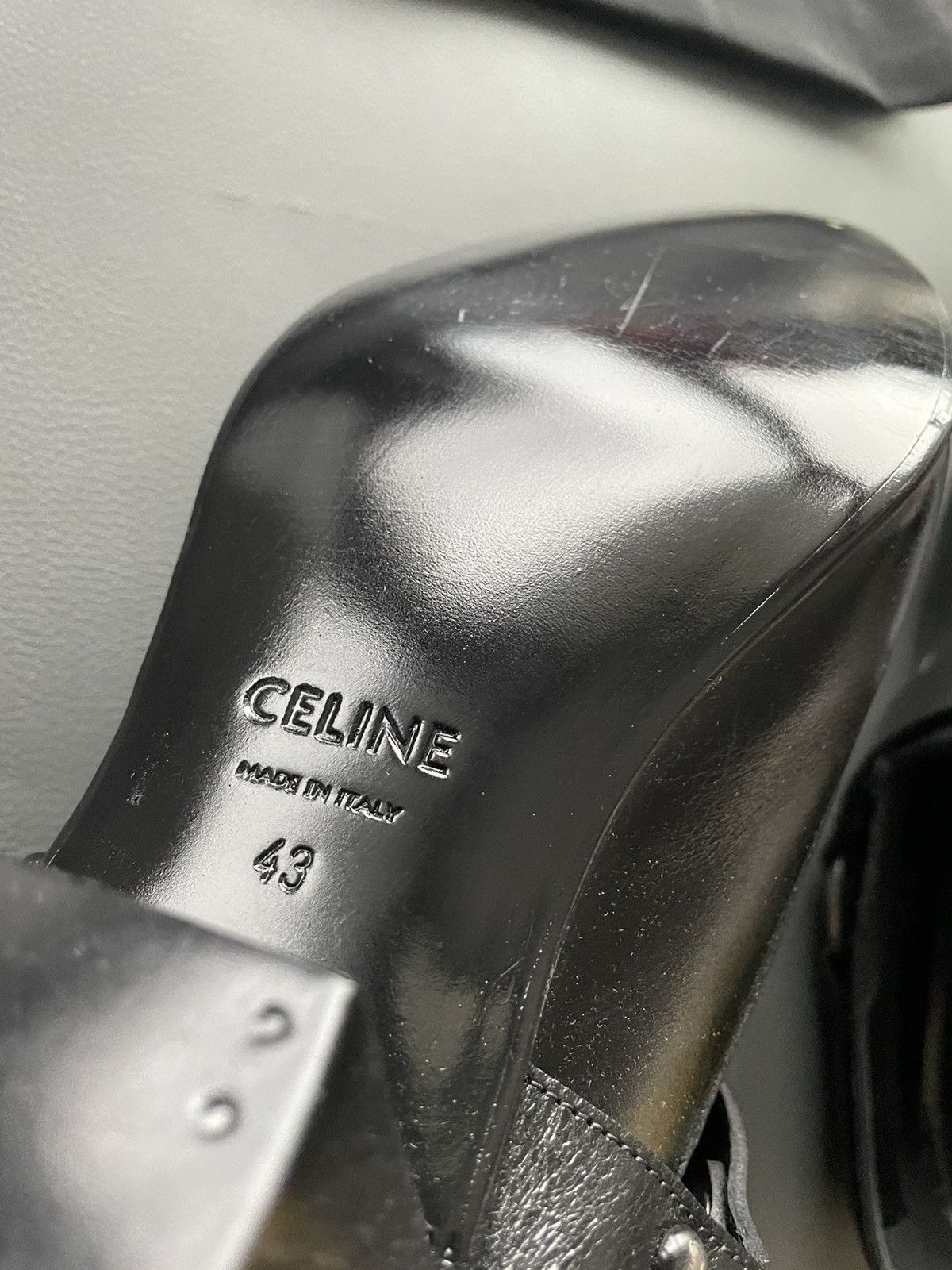 Celine × Hedi Slimane Brand New Runway Celine Jacno Biker Wyatt Leather Boots Size US 10 / EU 43 - 9 Thumbnail