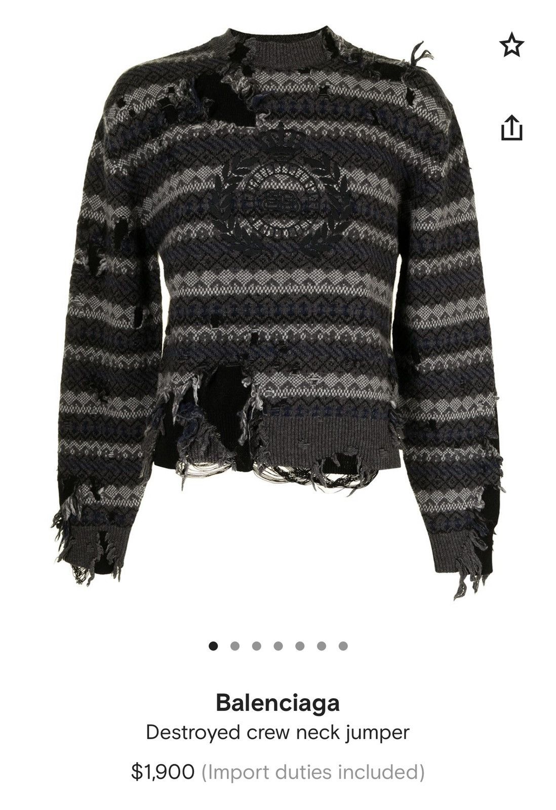 Balenciaga $1.5K Value Balenciaga Grey Destroyed Fair Isle Sweater Size US M / EU 48-50 / 2 - 5 Thumbnail