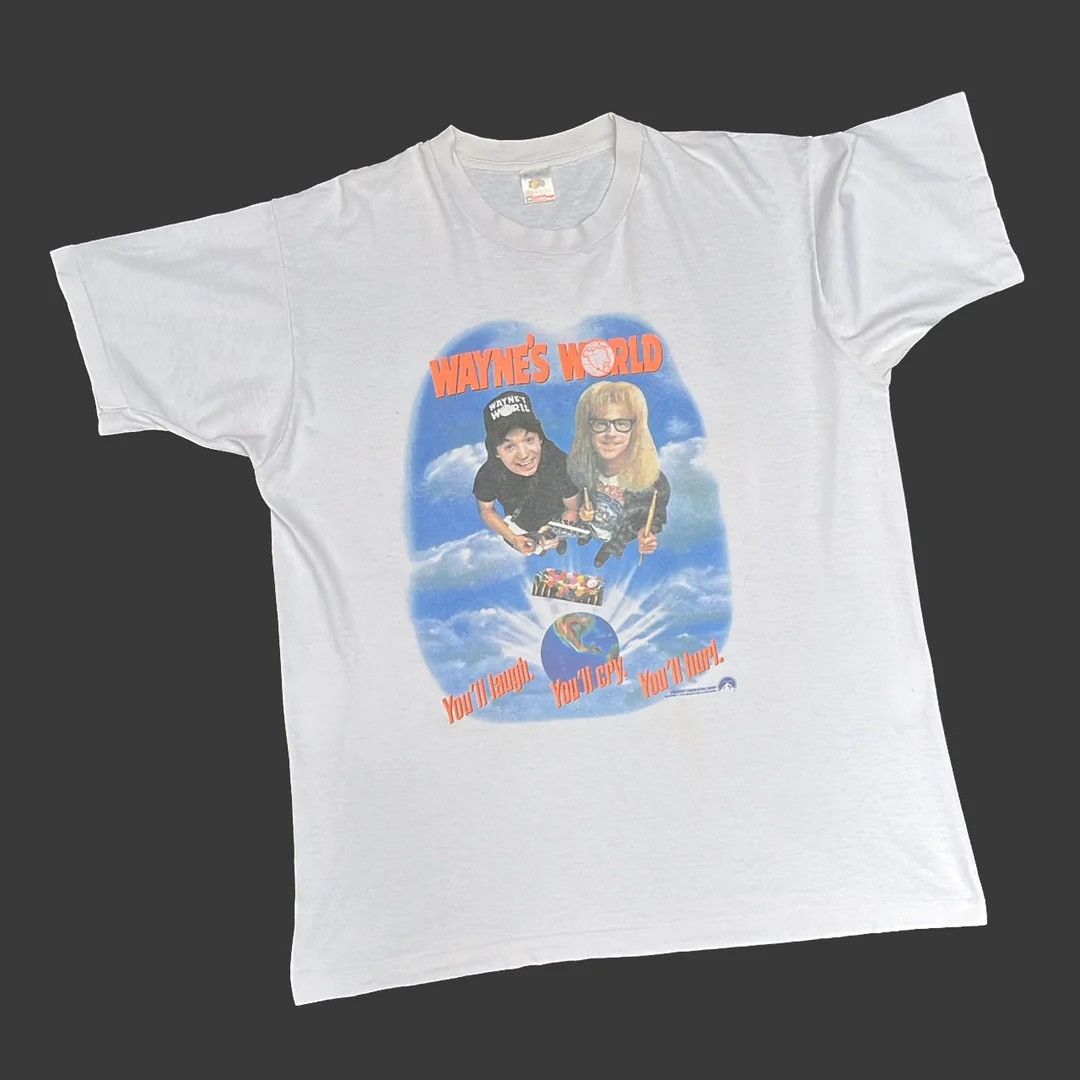 image of Fruit Of The Loom x Movie Wayne’S World 92 90's Paramount Promo Vintage Movie T-Shirt in White (Siz