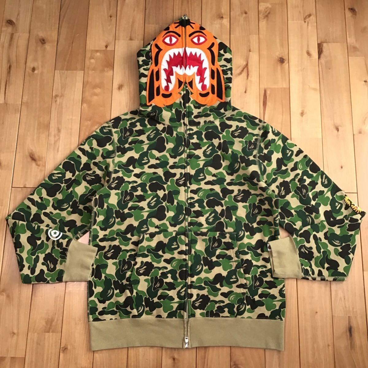 Pre-owned Bape Abc Camo Green Tiger Full Zip Hoodie A Bathing Ape In Green Camo