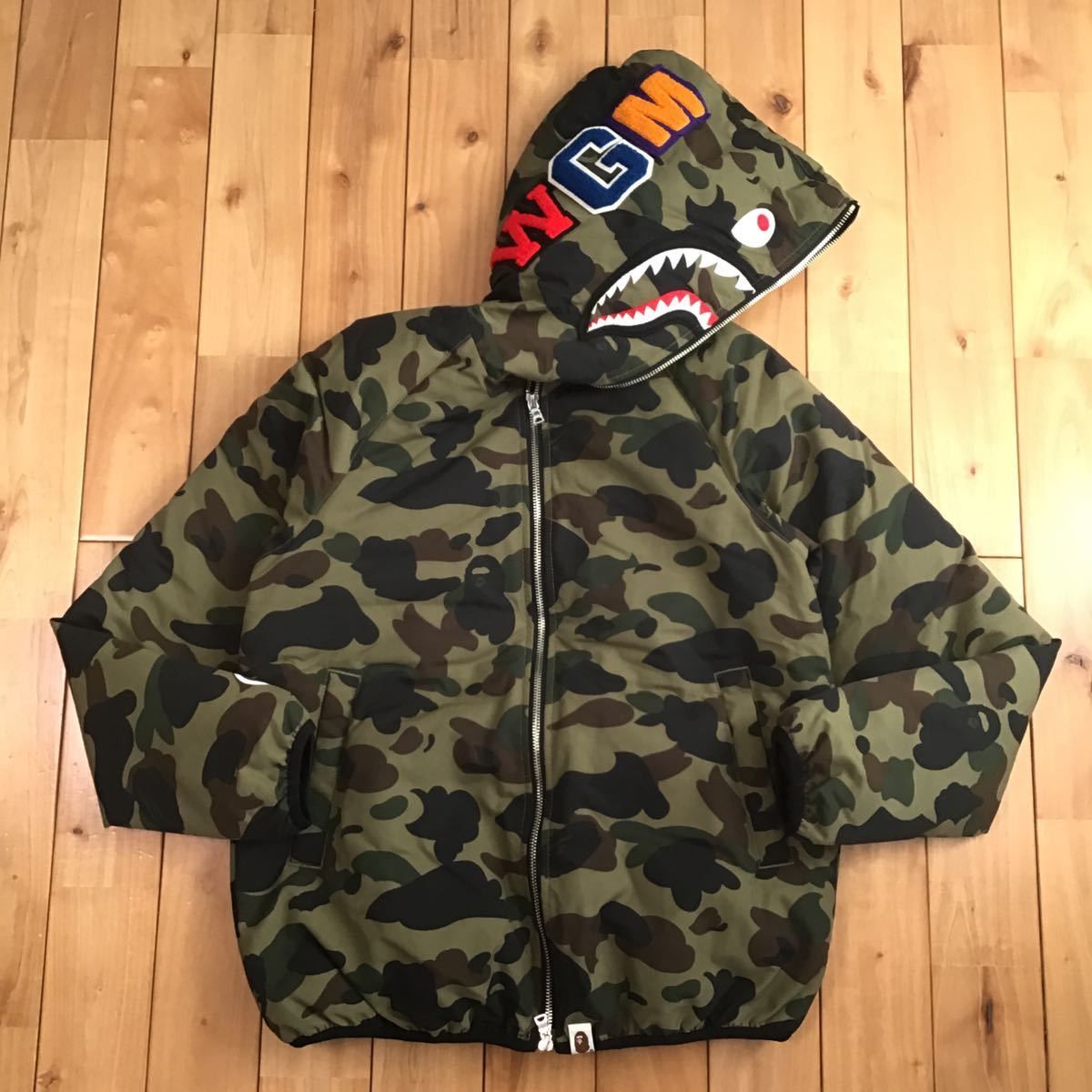 Bape Shark BAPE full zip hoodie batting jacket 1st camo green 