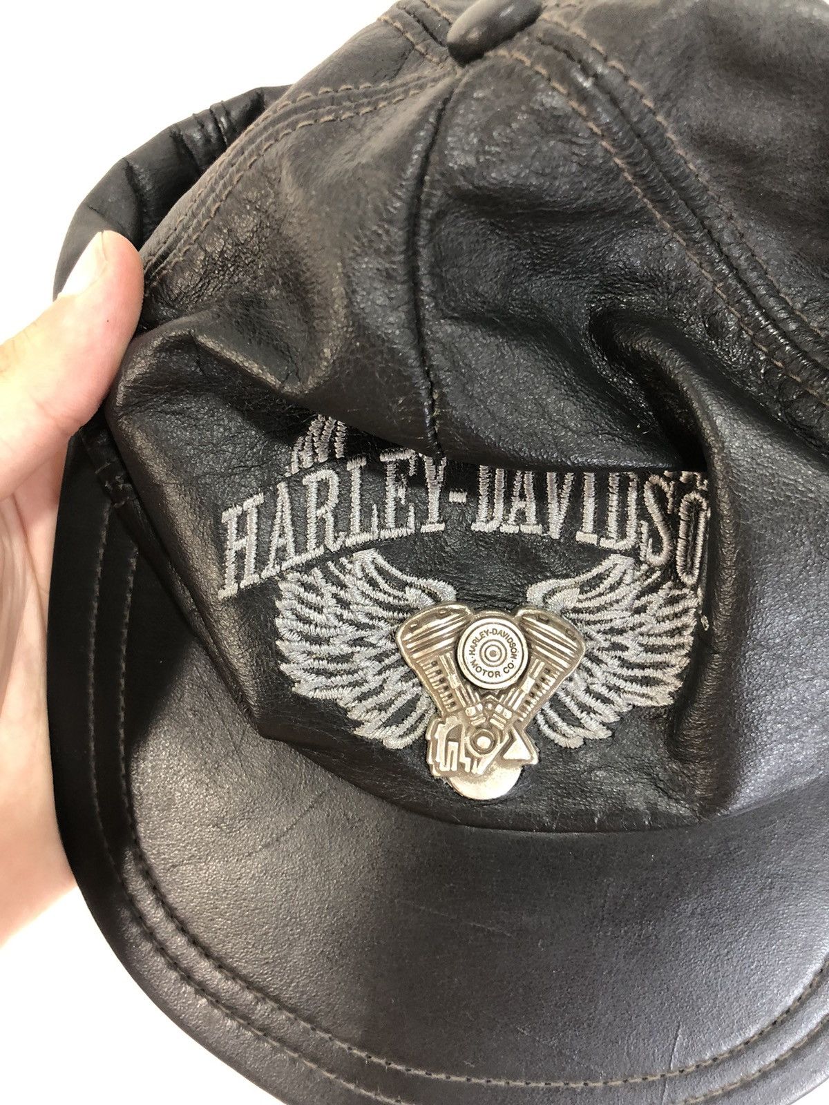 Genuine Leather × Harley Davidson × Vintage vintage Harley Davidson hat simulated leather racing embroid Size ONE SIZE - 13 Thumbnail