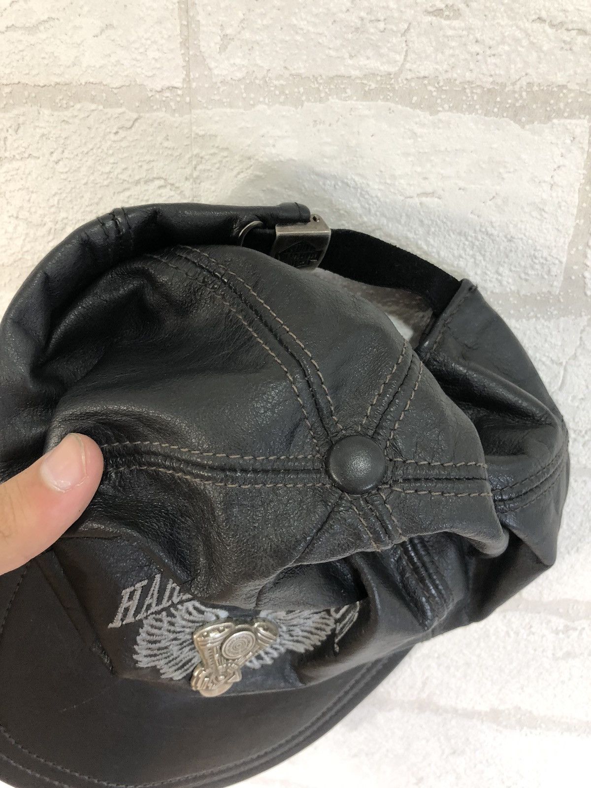 Genuine Leather × Harley Davidson × Vintage vintage Harley Davidson hat simulated leather racing embroid Size ONE SIZE - 14 Thumbnail