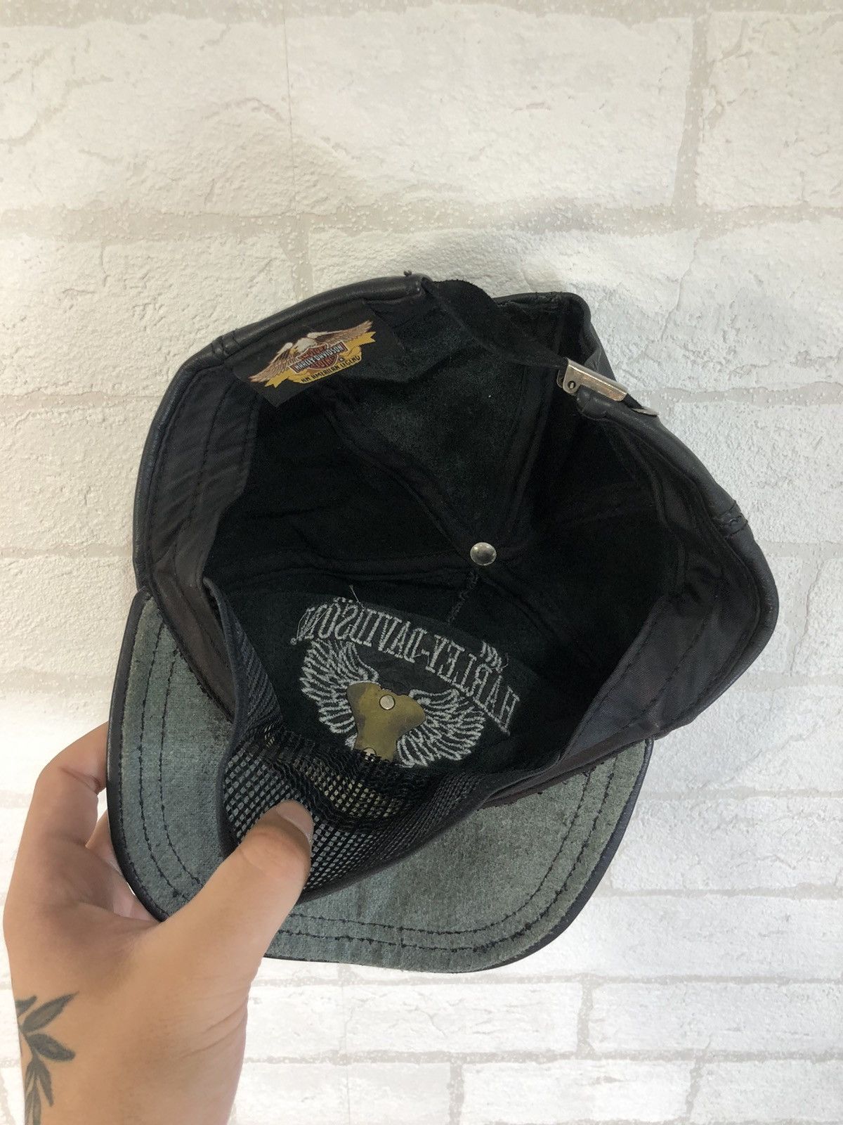 Genuine Leather × Harley Davidson × Vintage vintage Harley Davidson hat simulated leather racing embroid Size ONE SIZE - 8 Thumbnail