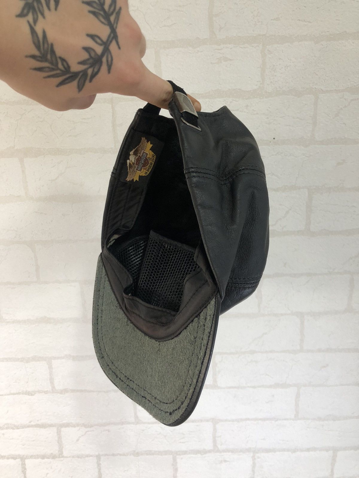 Genuine Leather × Harley Davidson × Vintage vintage Harley Davidson hat simulated leather racing embroid Size ONE SIZE - 15 Thumbnail