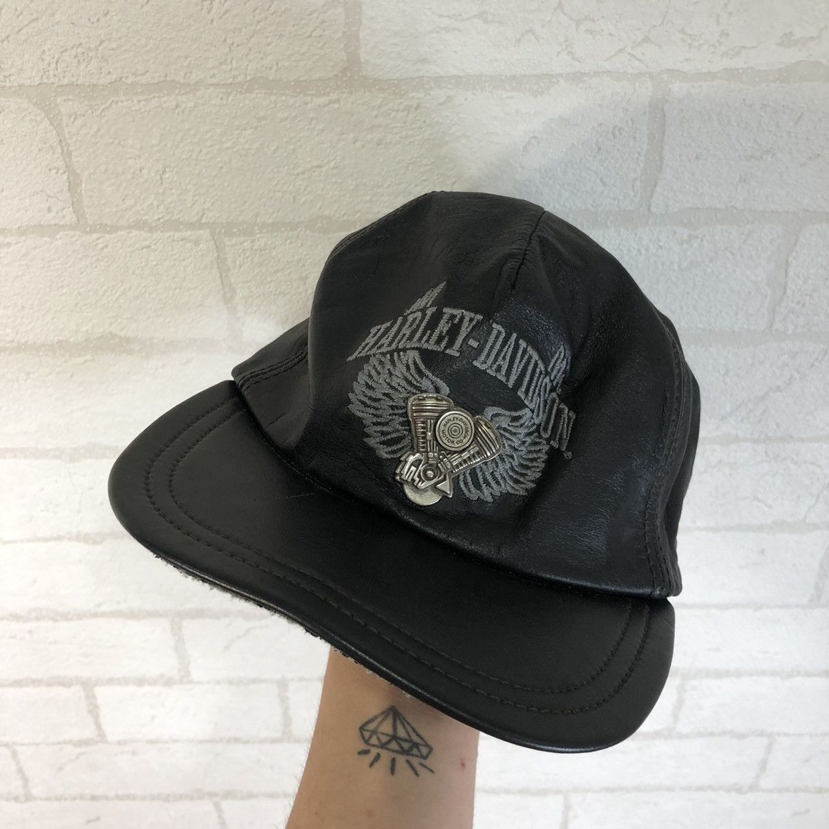 Genuine Leather × Harley Davidson × Vintage vintage Harley Davidson hat simulated leather racing embroid Size ONE SIZE - 1 Thumbnail