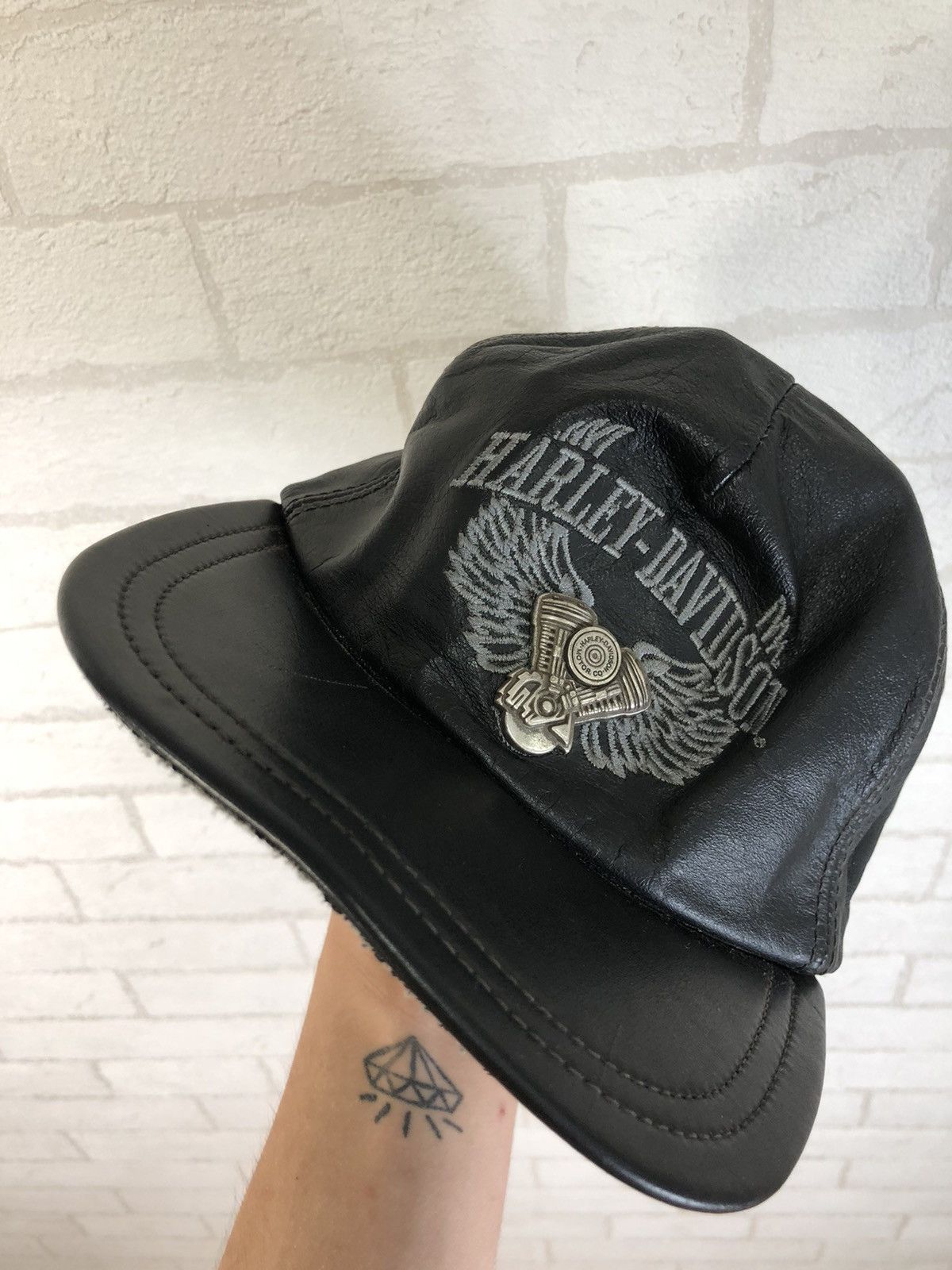Genuine Leather × Harley Davidson × Vintage vintage Harley Davidson hat simulated leather racing embroid Size ONE SIZE - 2 Thumbnail