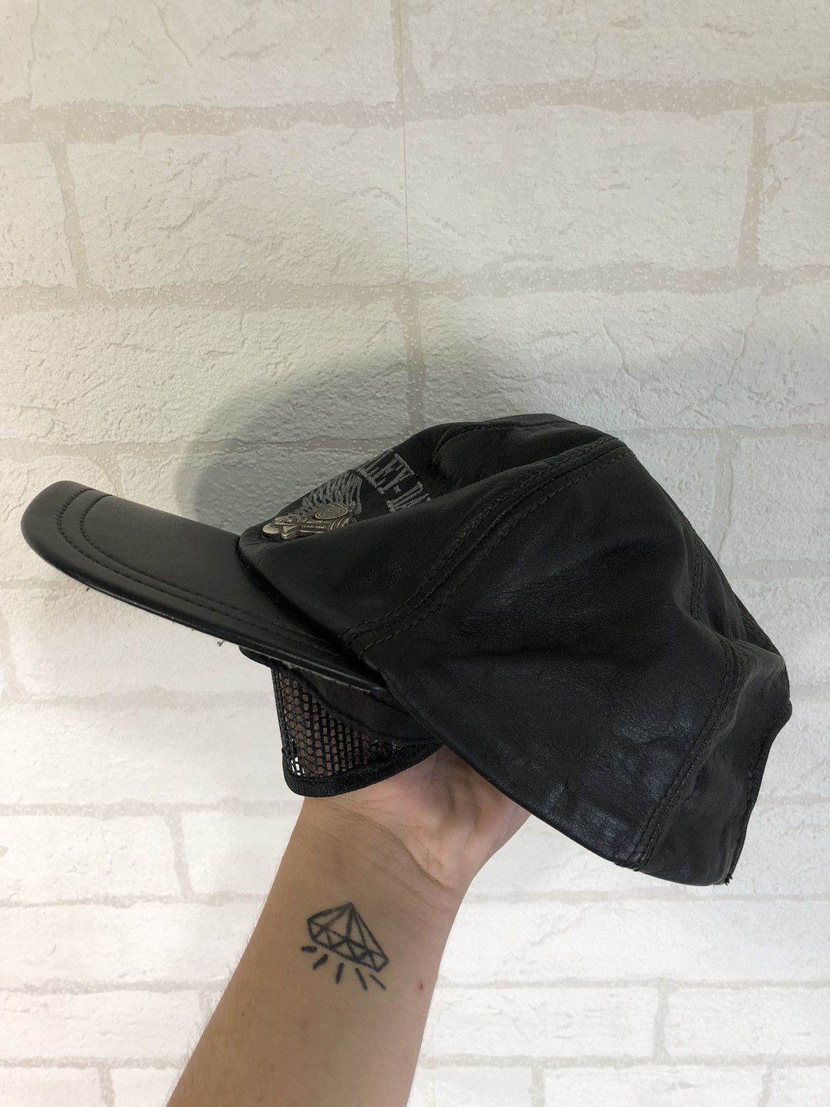Genuine Leather × Harley Davidson × Vintage vintage Harley Davidson hat simulated leather racing embroid Size ONE SIZE - 5 Thumbnail