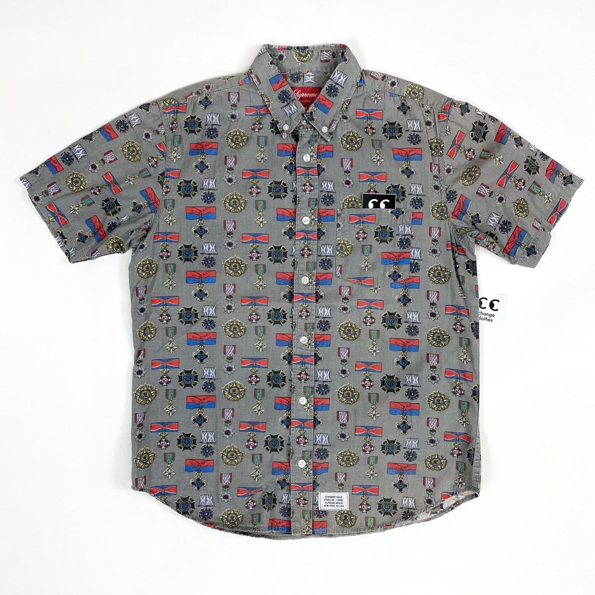 image of Supreme Medals Button Up Shirt Tommy Tyler Swae Allover in Grey, Men's (Size Medium)